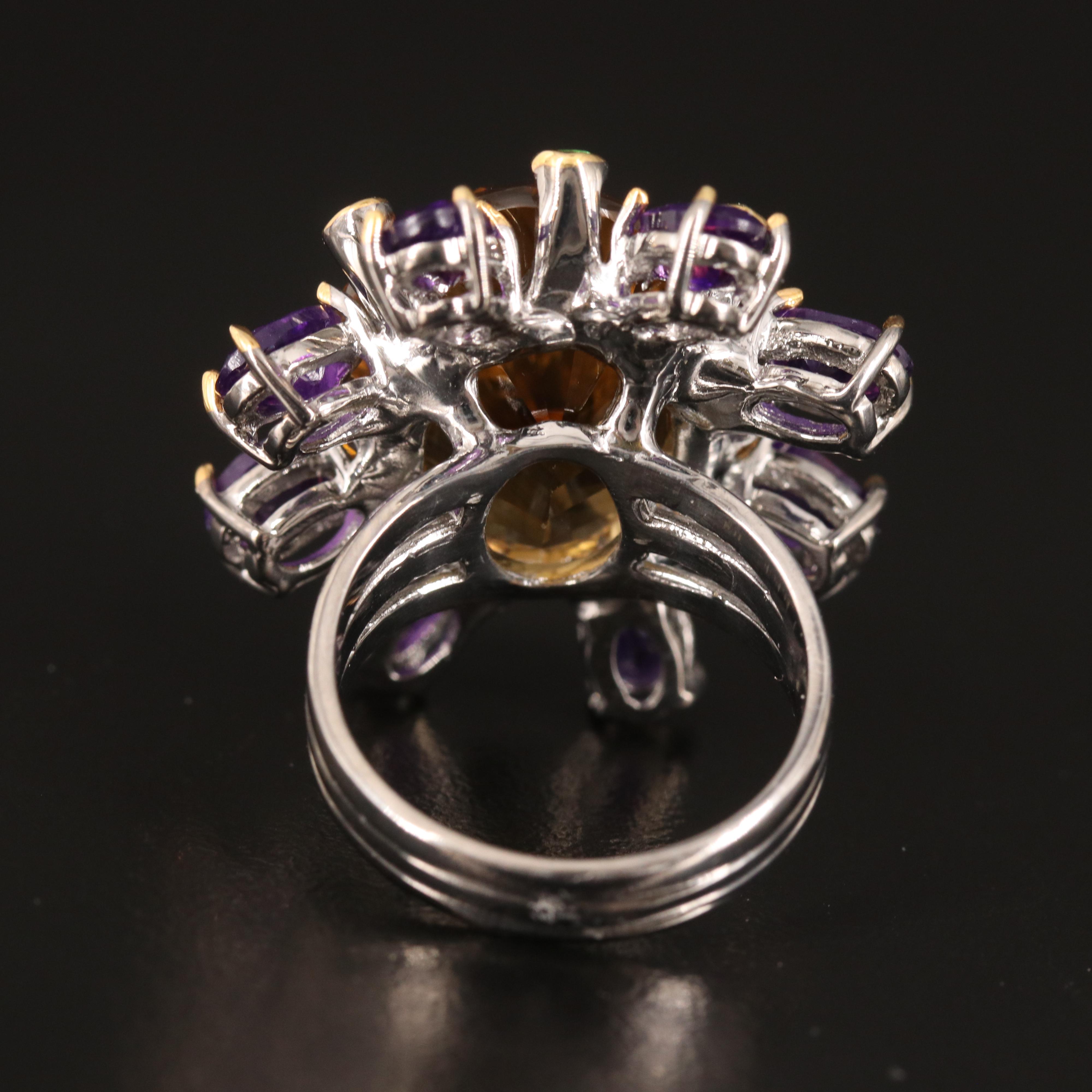Sterling Citrine, Amethyst and Tsavorite Ring