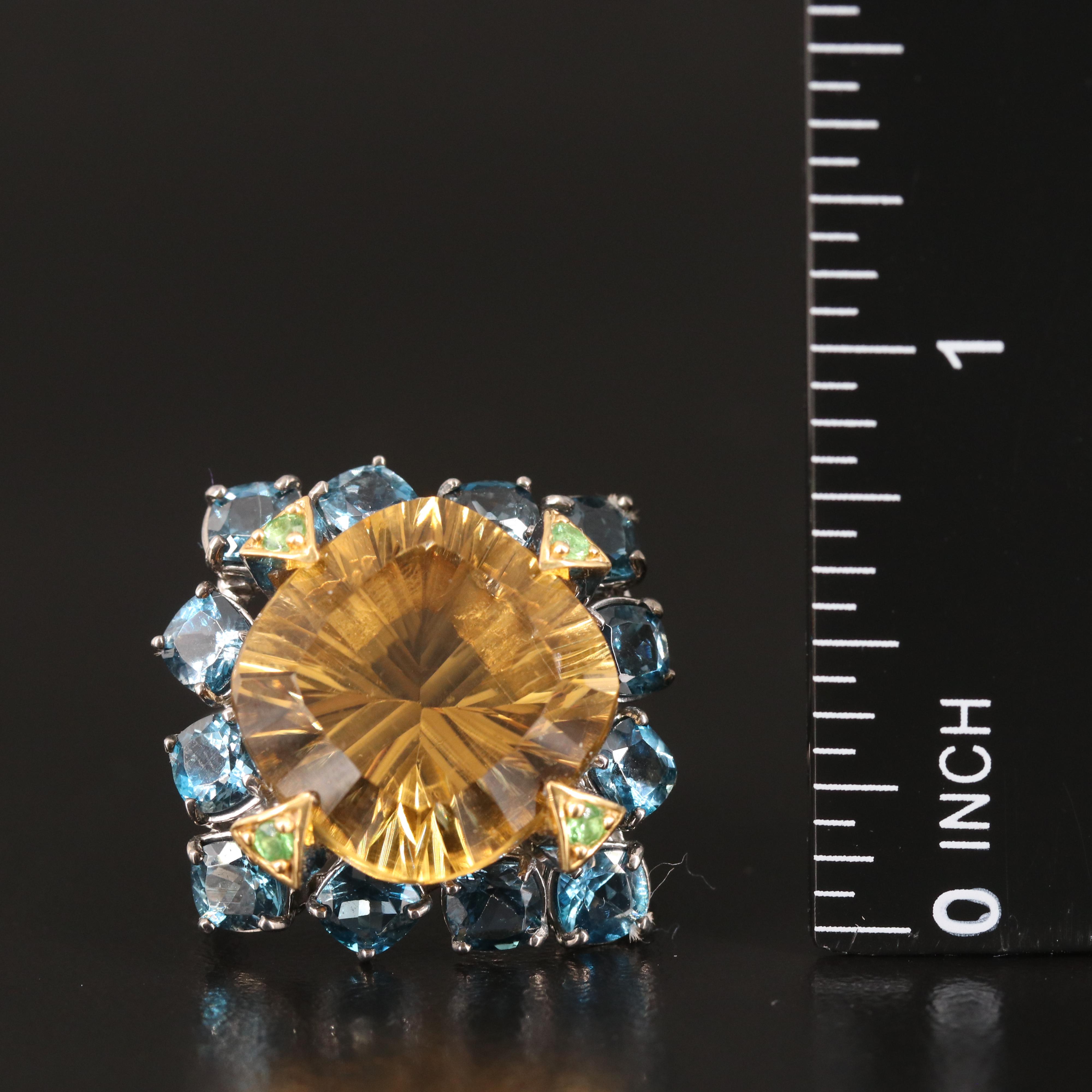 Sterling Citrine, Topaz and Tsavorite Ring