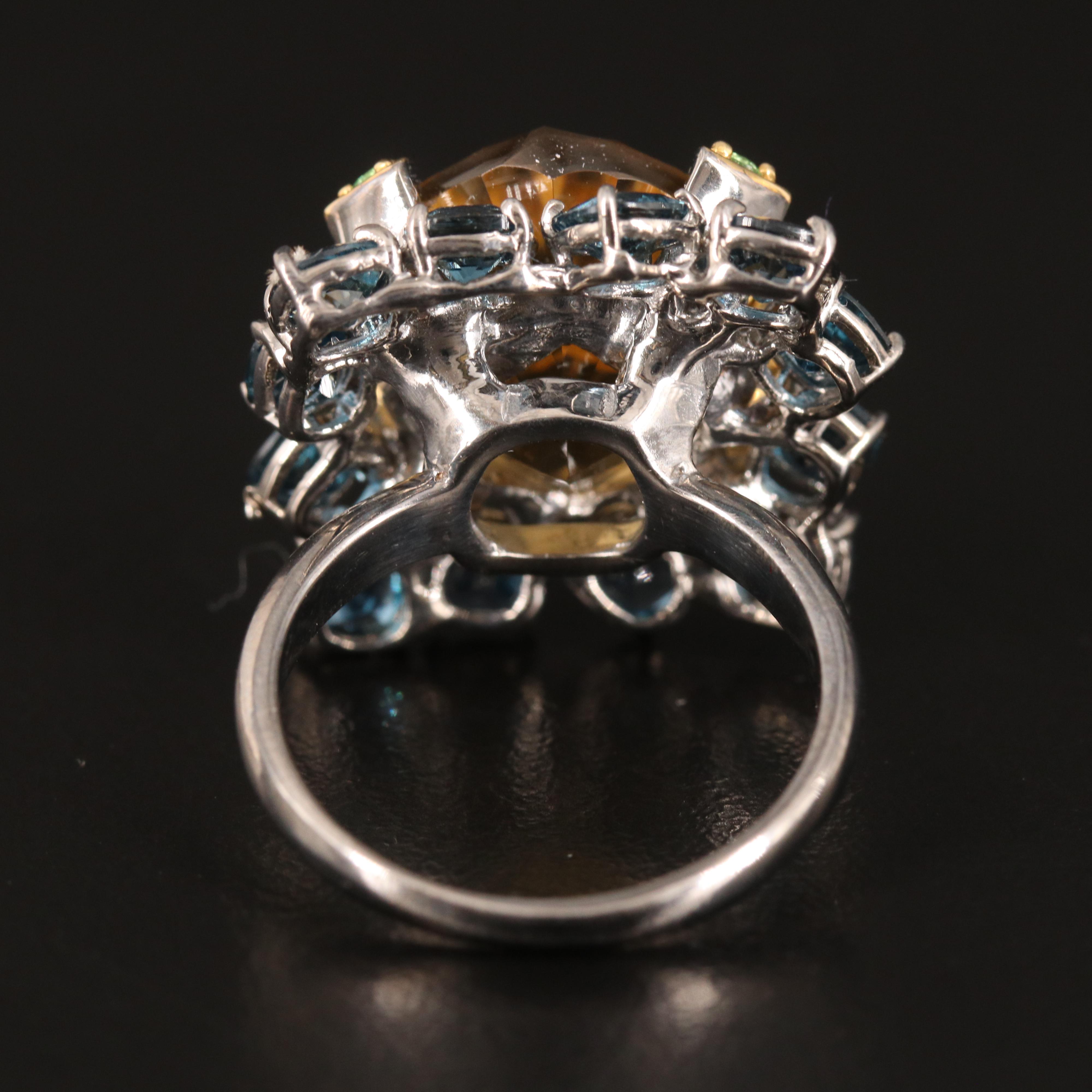 Sterling Citrine, Topaz and Tsavorite Ring