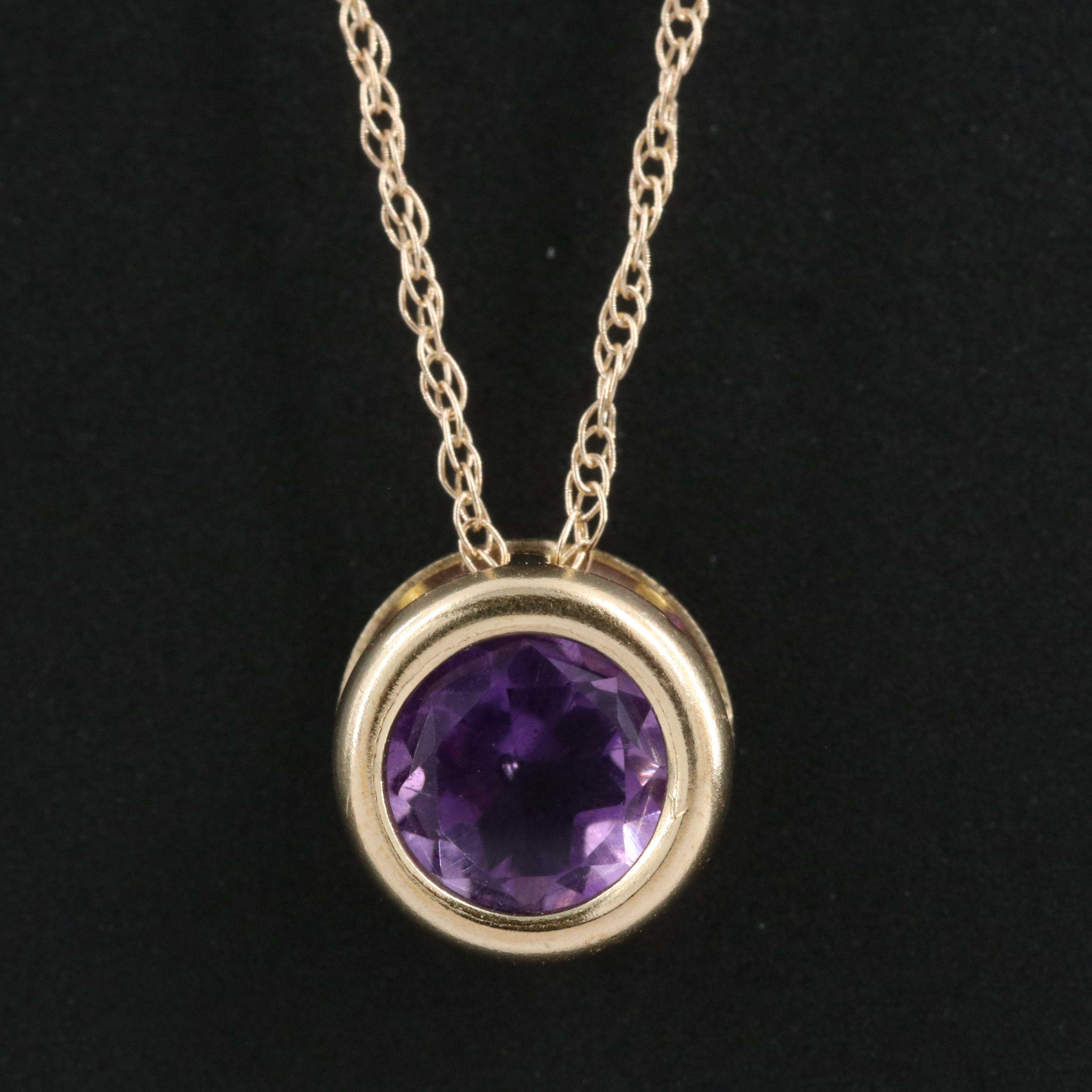 10K Amethyst Solitaire Pendant Necklace