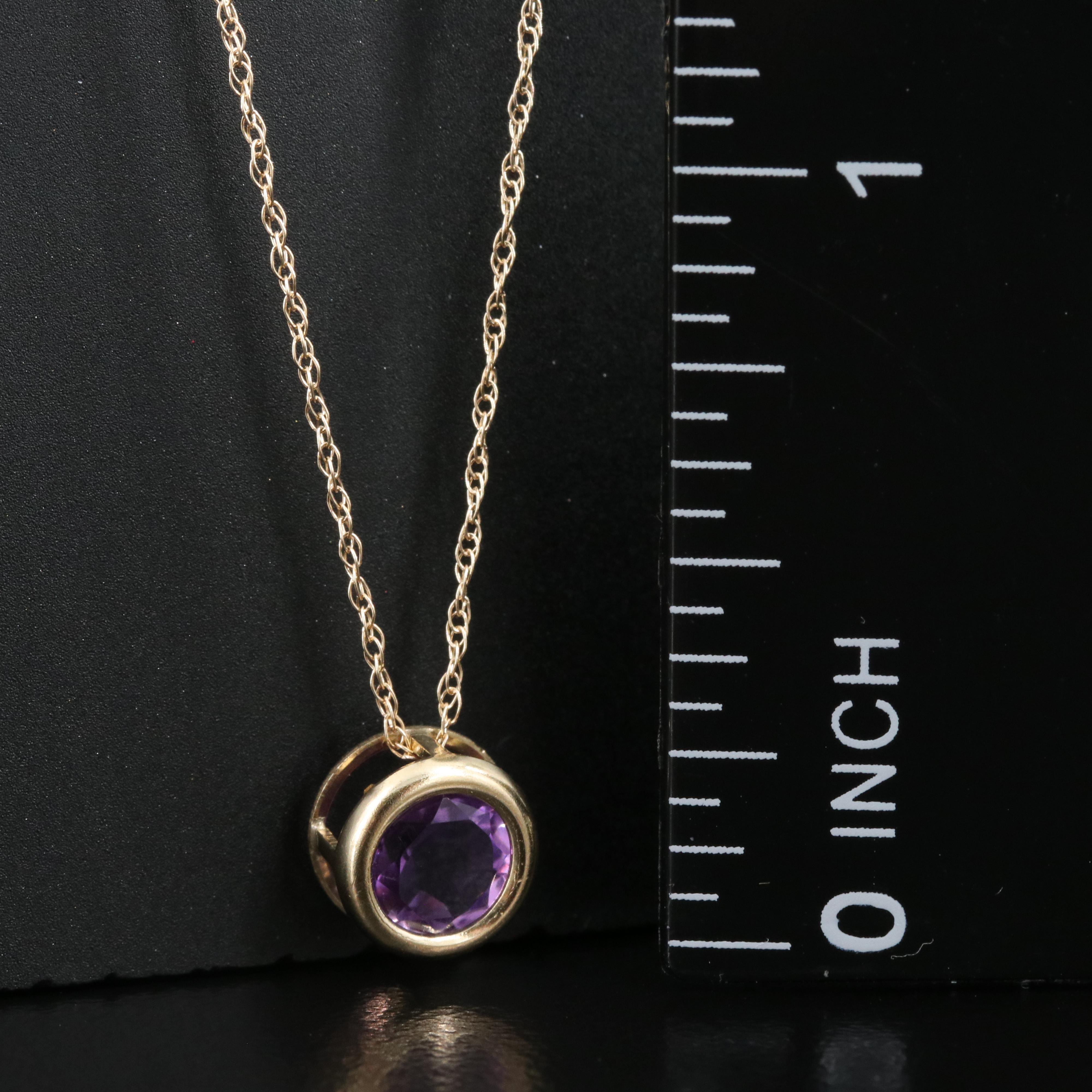 10K Amethyst Solitaire Pendant Necklace