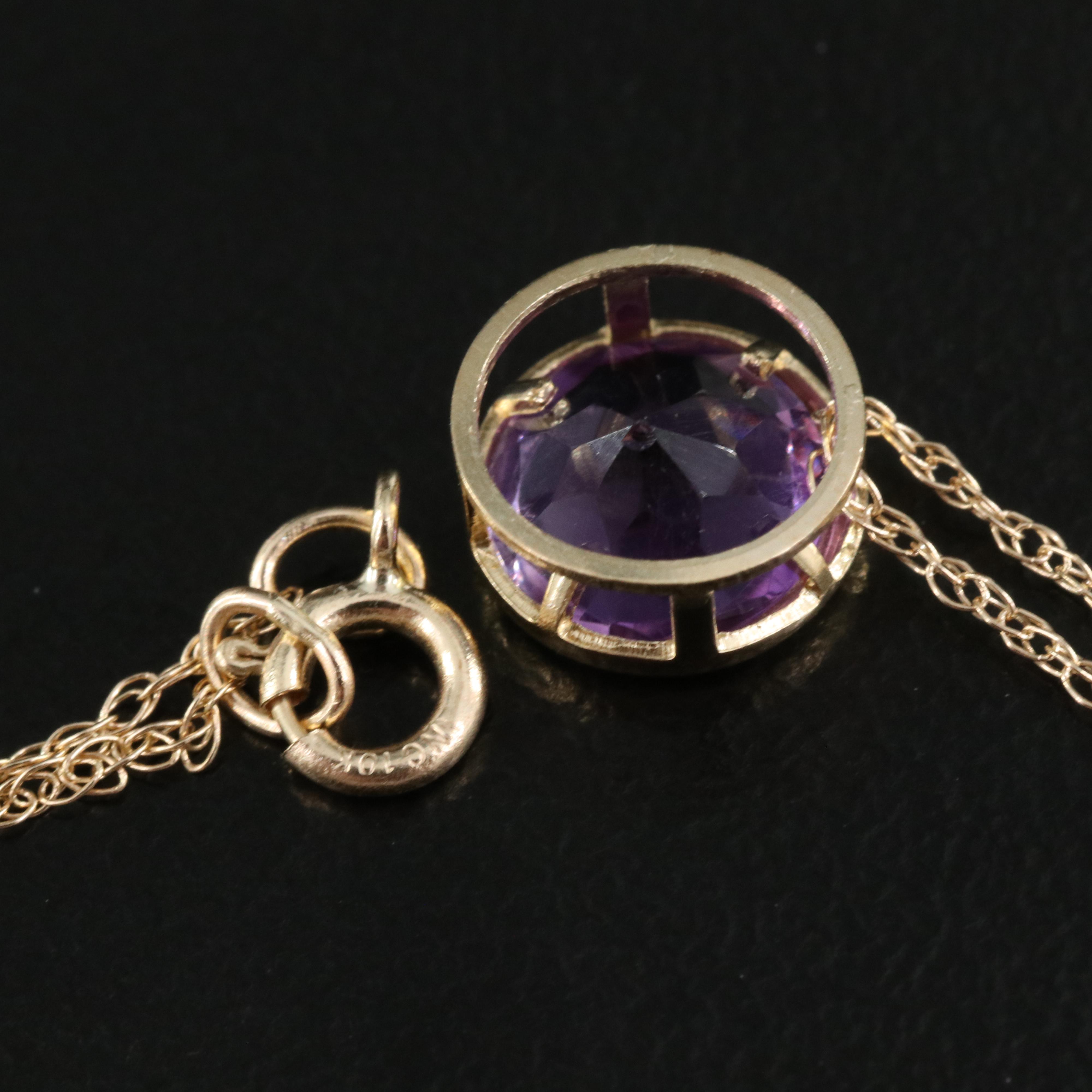 10K Amethyst Solitaire Pendant Necklace