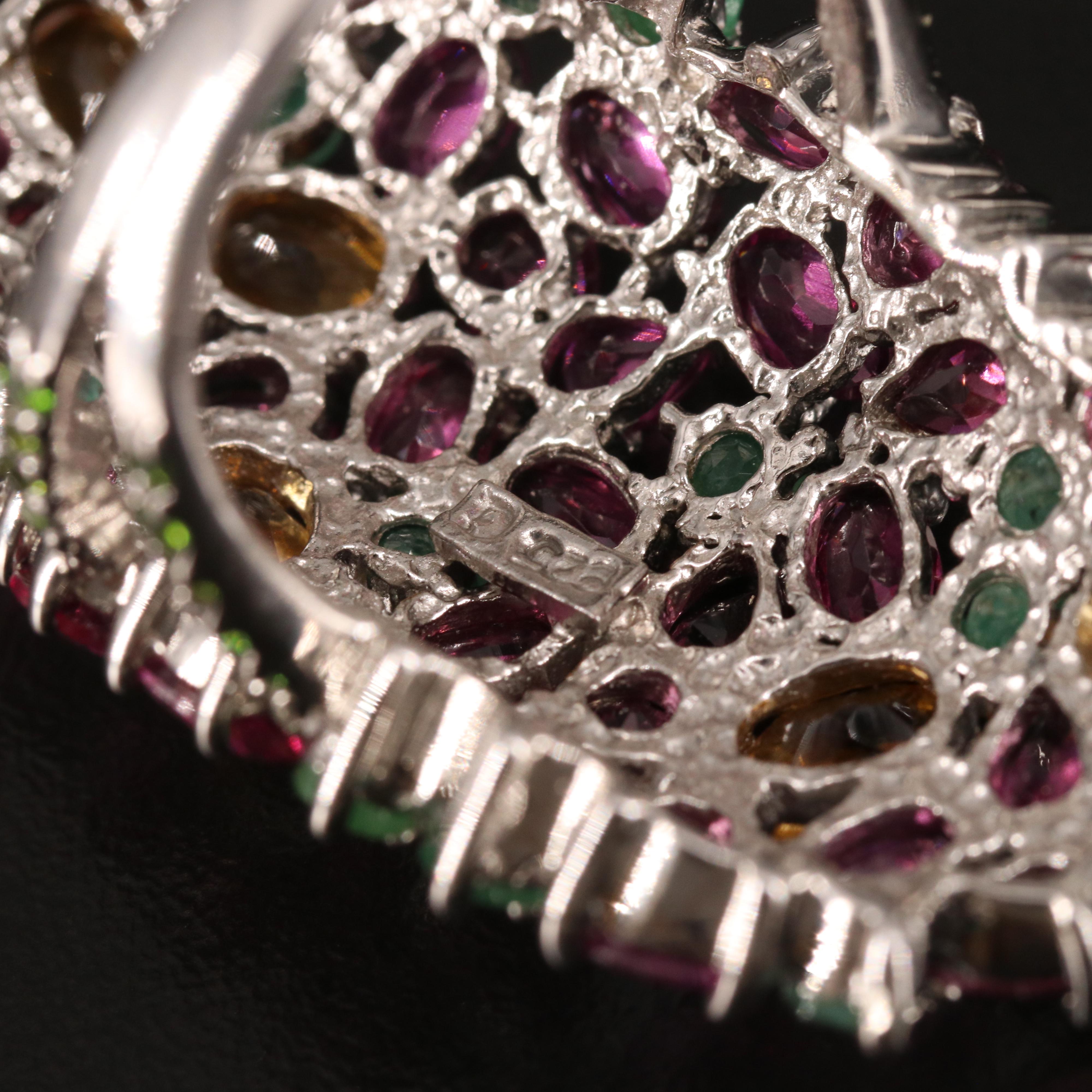 Sterling Rhodolite Garnet, Citrine and Emerald Ring