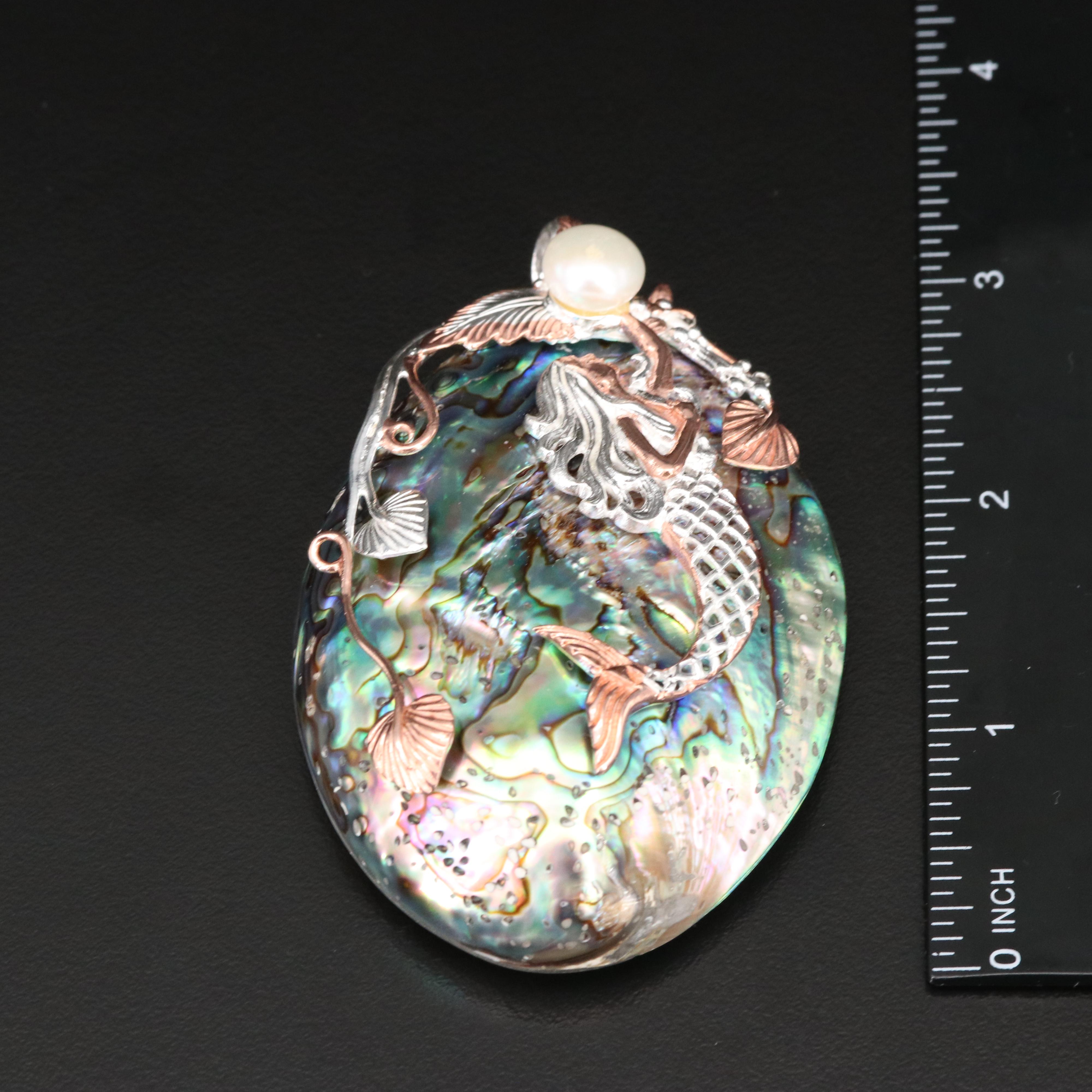 Sterling Pearl, Abalone and Mother-of-Pearl Mermaid Pendant