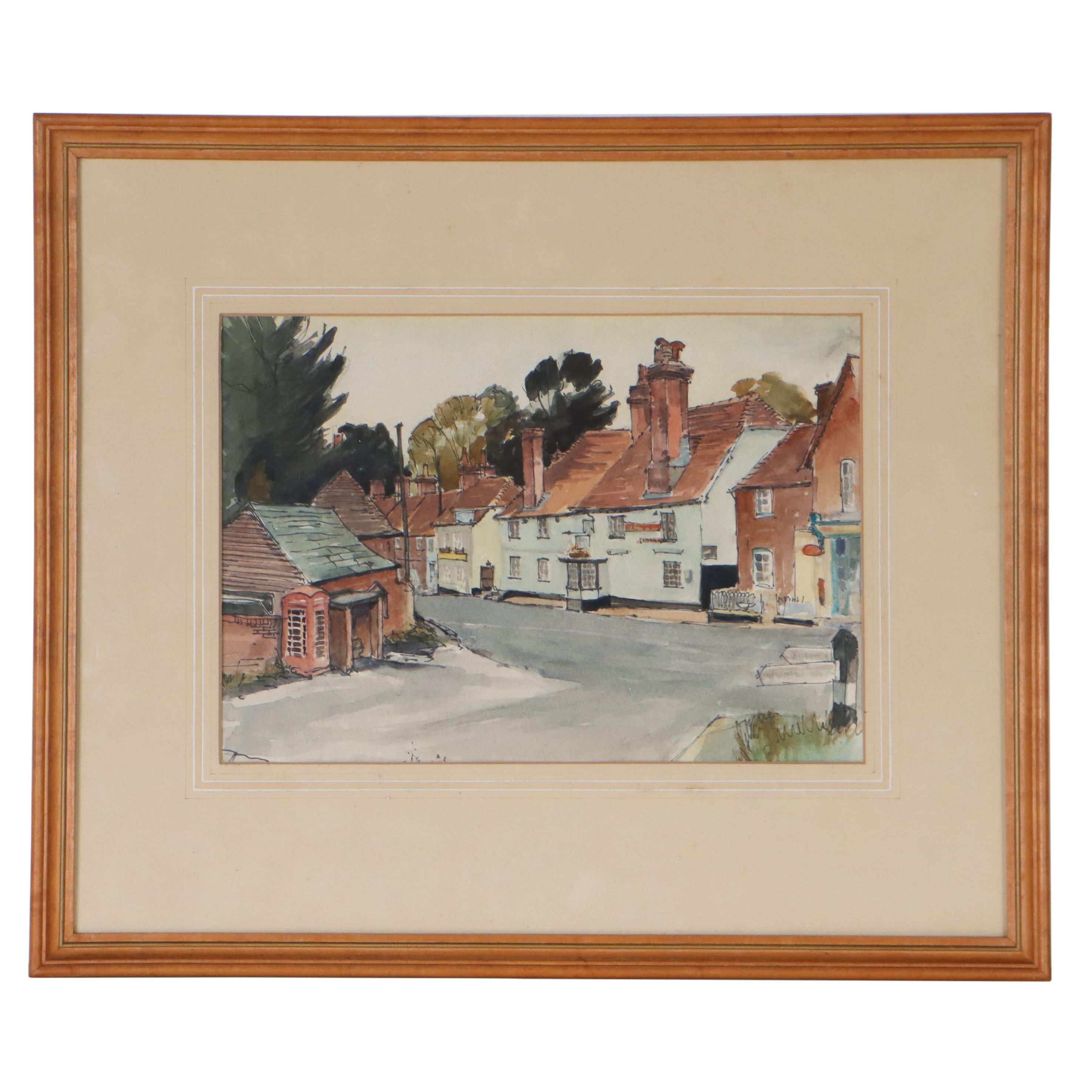 Watercolor Painting "Whiteparish Village, Wilts," 1983
