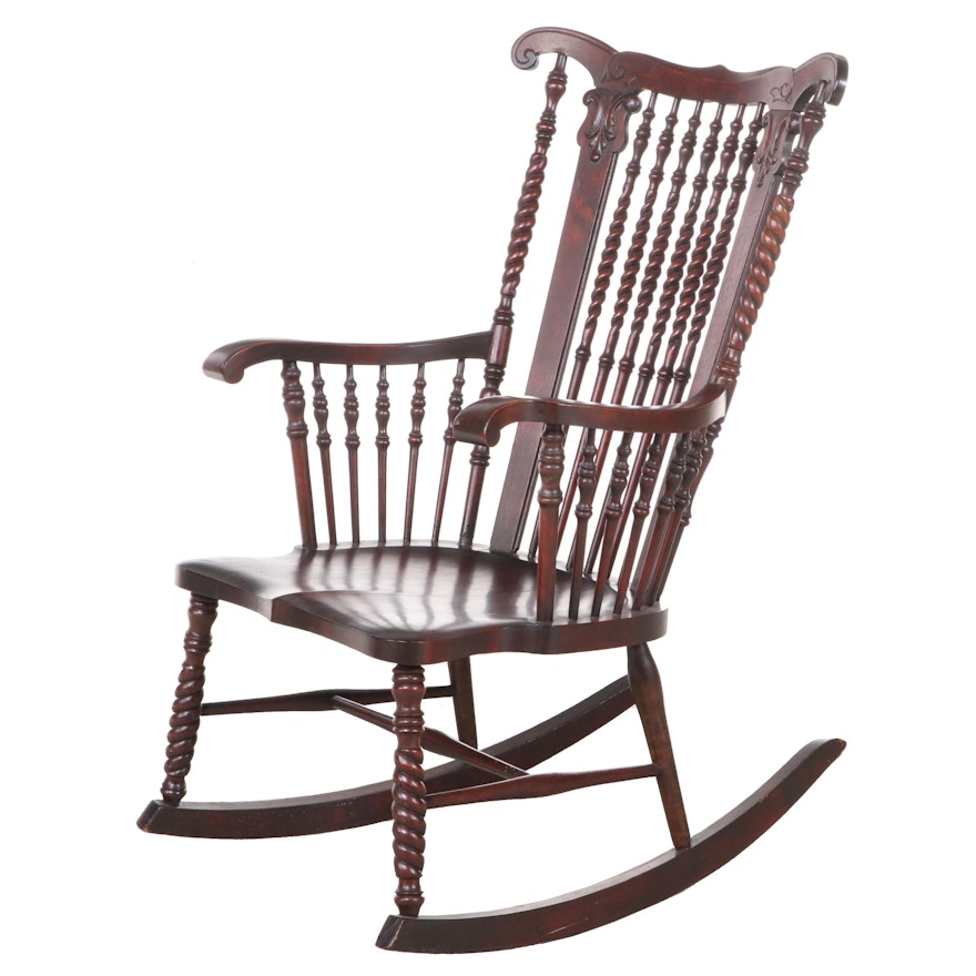 American Aesthetic Movement Mahogany-Stained Birch Rocker, circa 1900