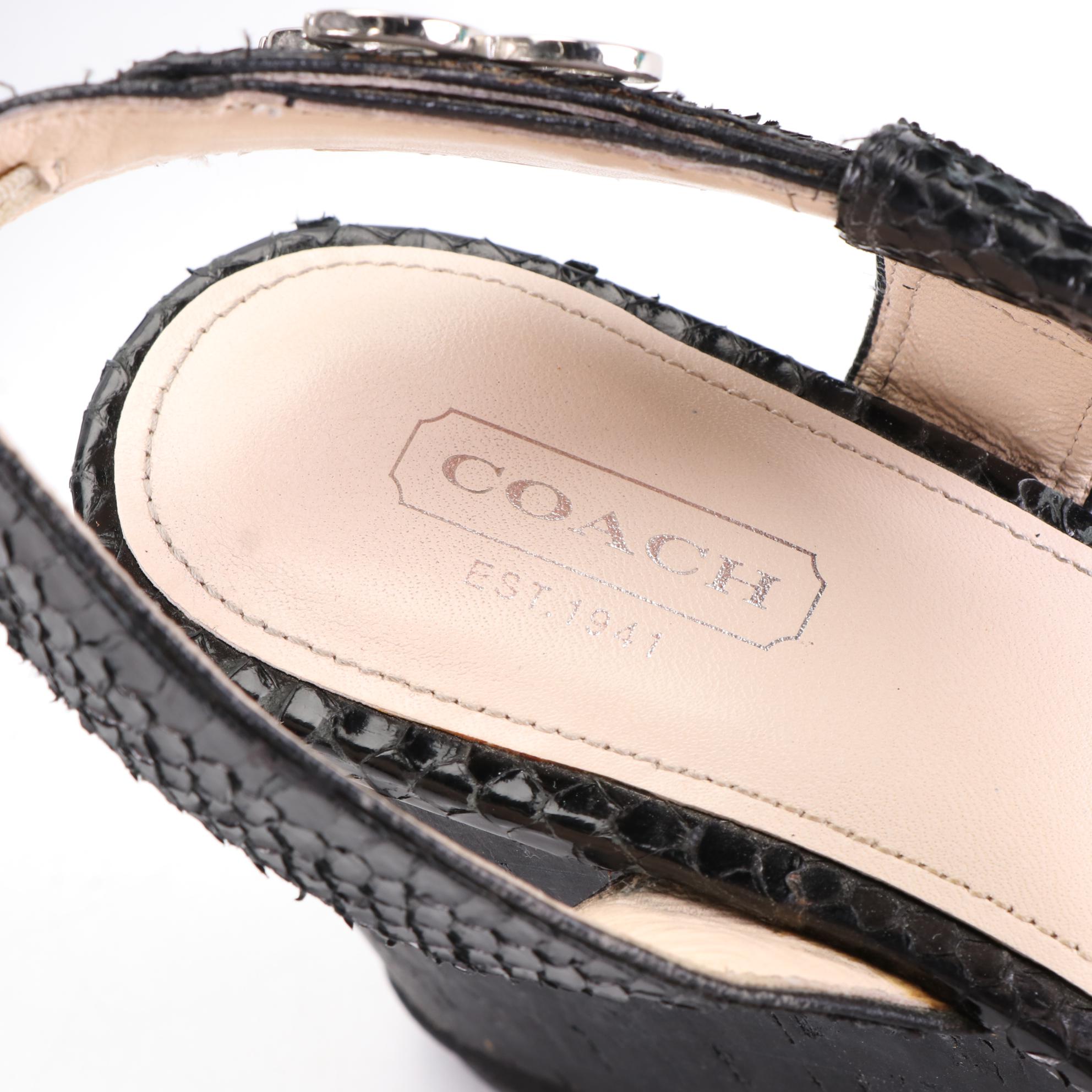 Coach and Kate Spade Platform Wedge Sandals in Snakeskin and Cork/Leather