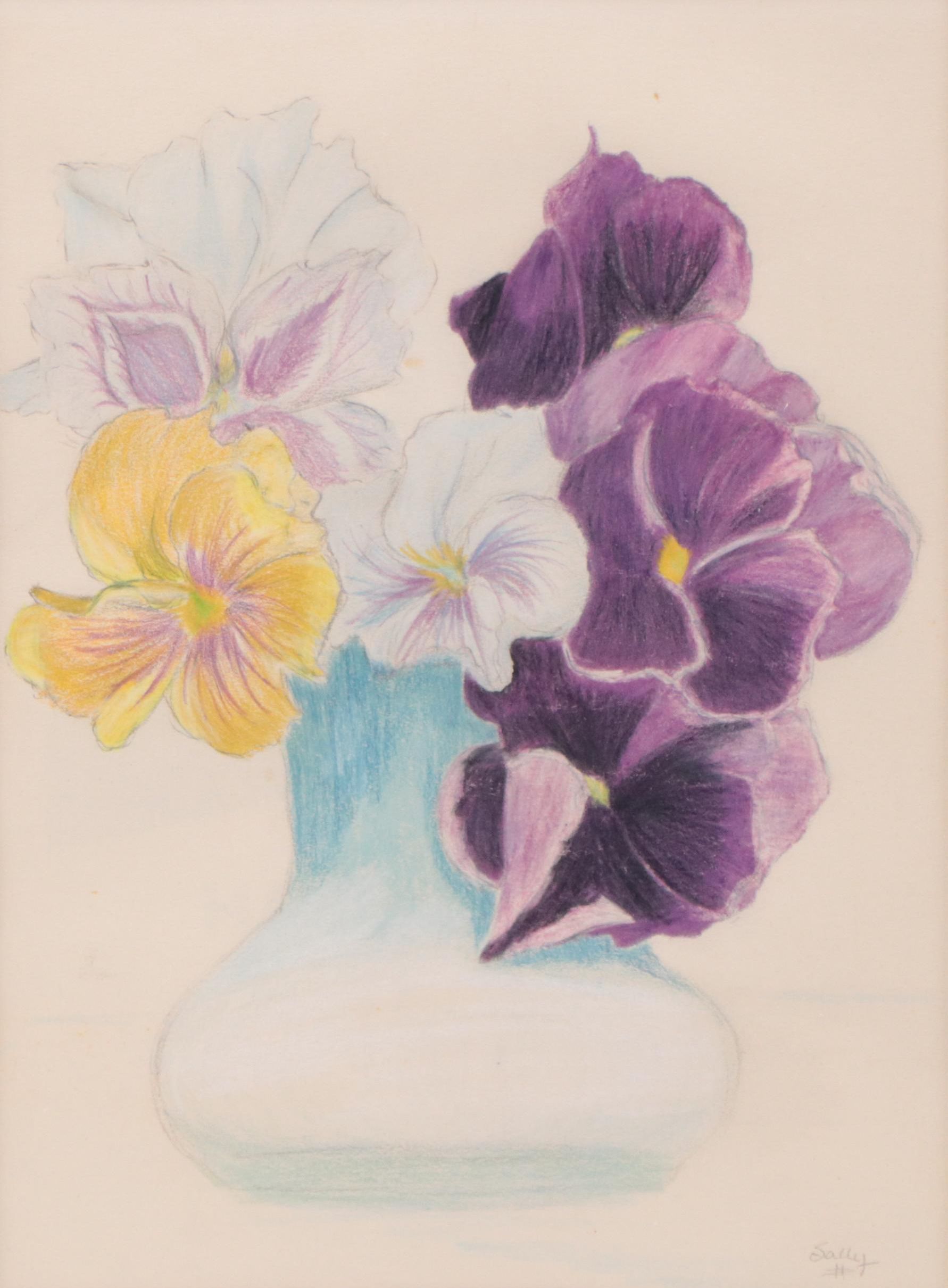 Still Life With Pansies Colored Pencil Drawing