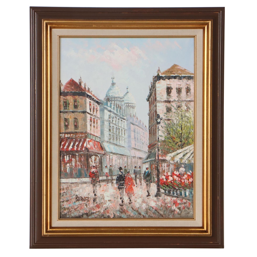 Burnett Impressionist Style Oil Painting of European Street Scene