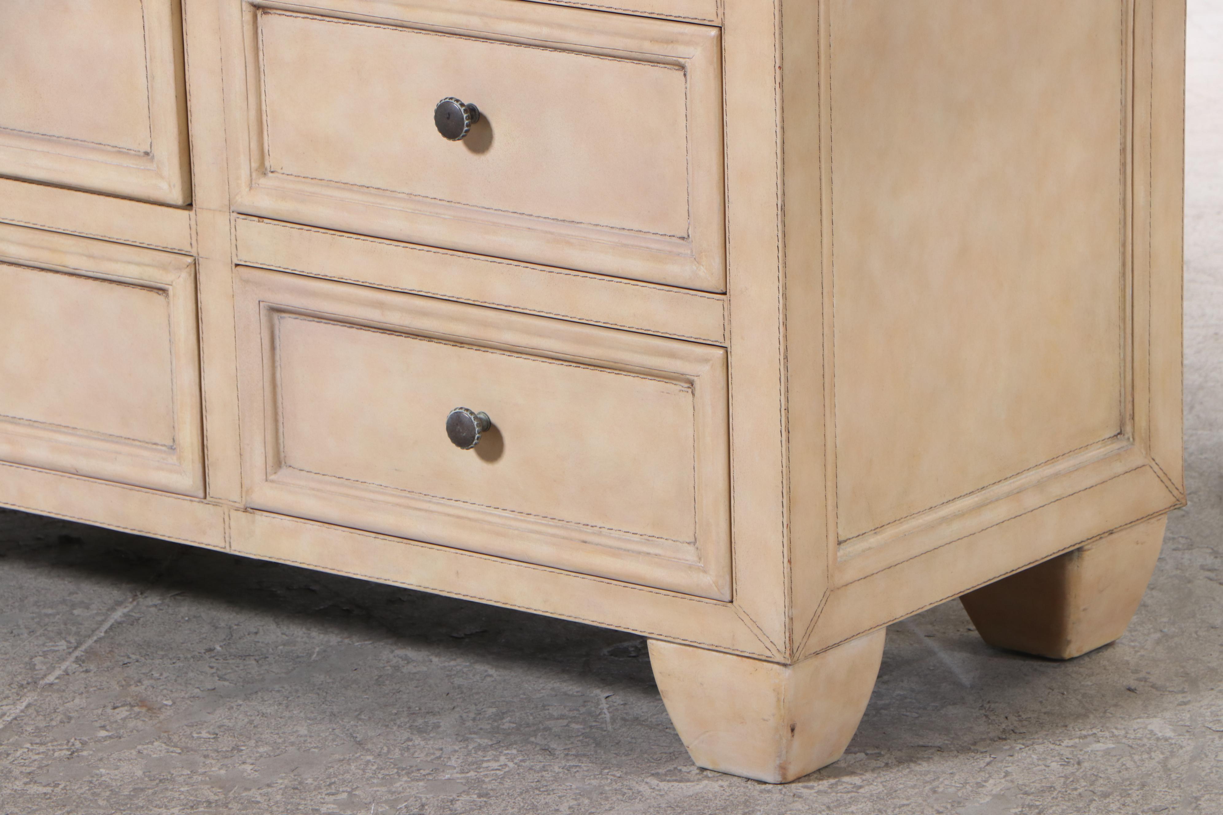 Cream Leather-Clad Six-Drawer Chest, Late 20th Century