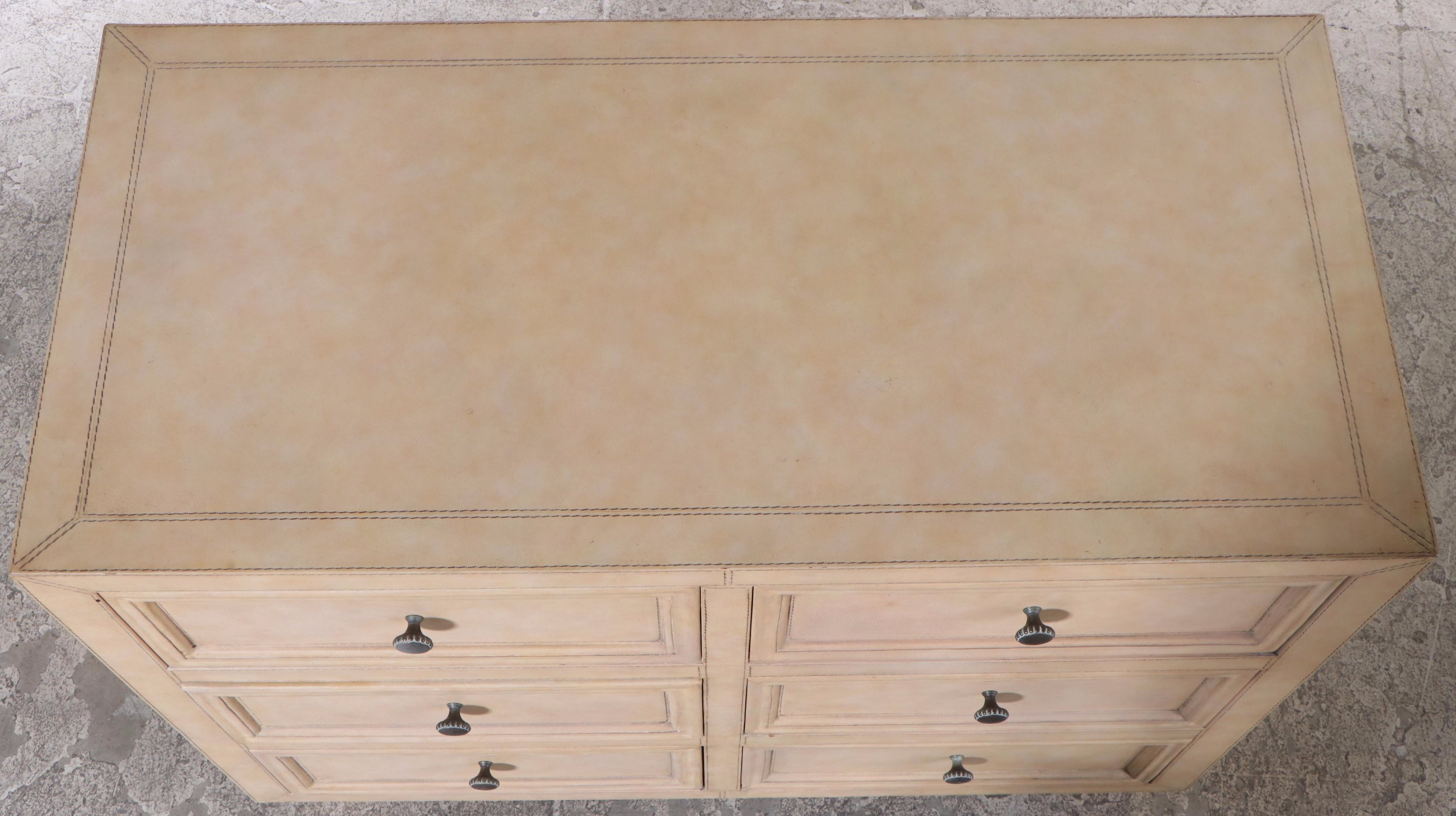 Cream Leather-Clad Six-Drawer Chest, Late 20th Century