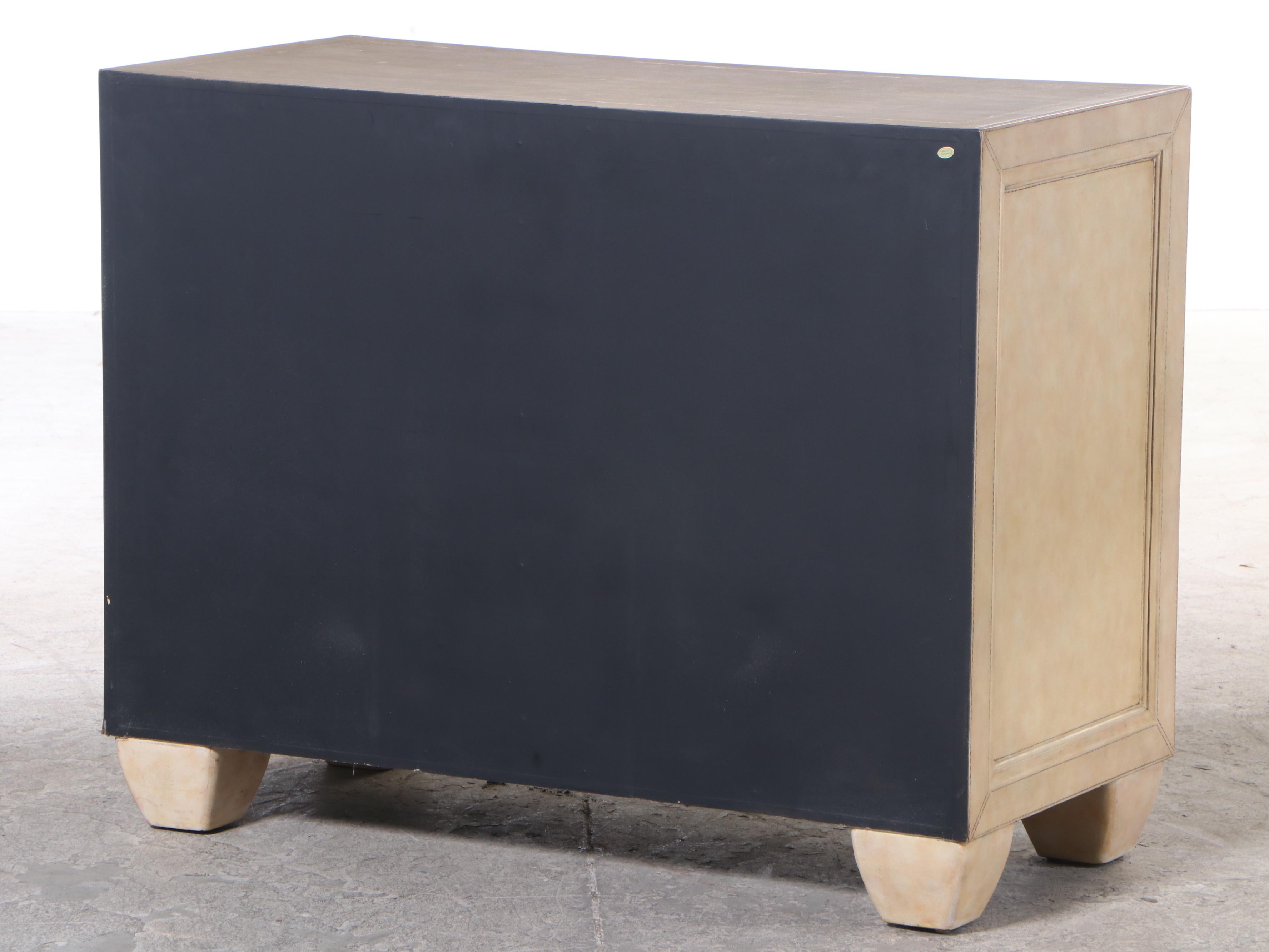 Cream Leather-Clad Six-Drawer Chest, Late 20th Century