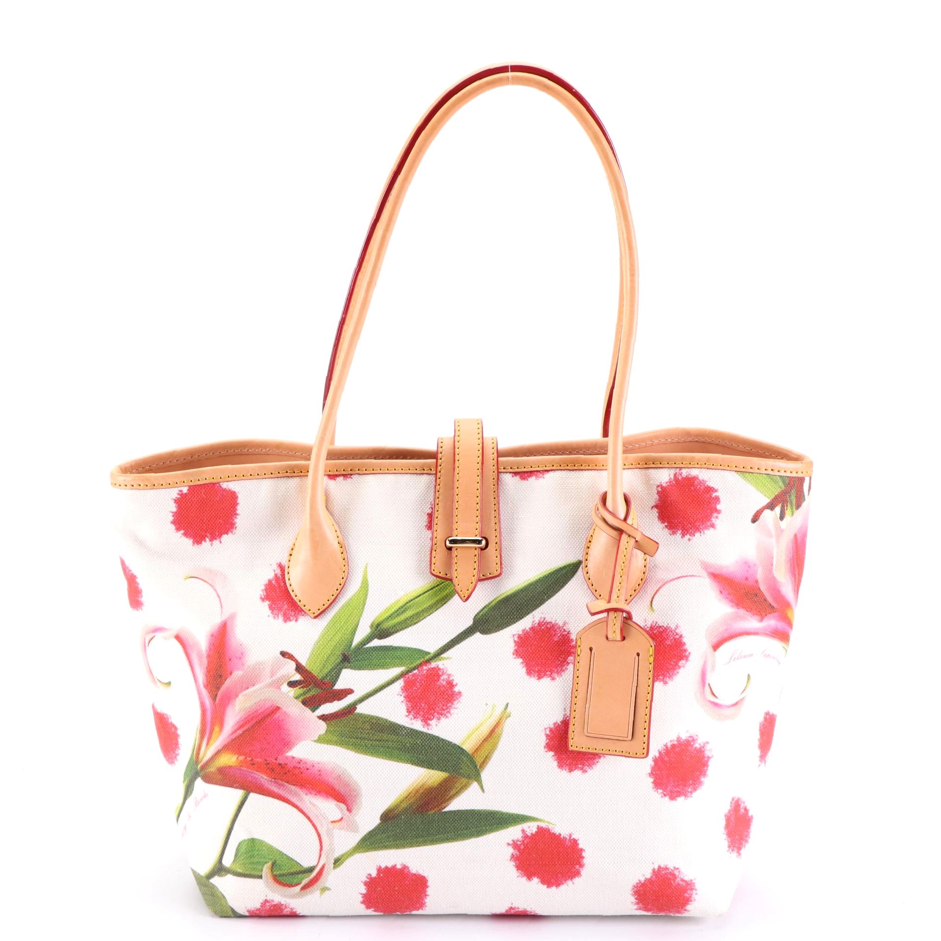 Dooney & Bourke Medium Cindy Tote FG491 in Lily Print Canvas with Leather Trim