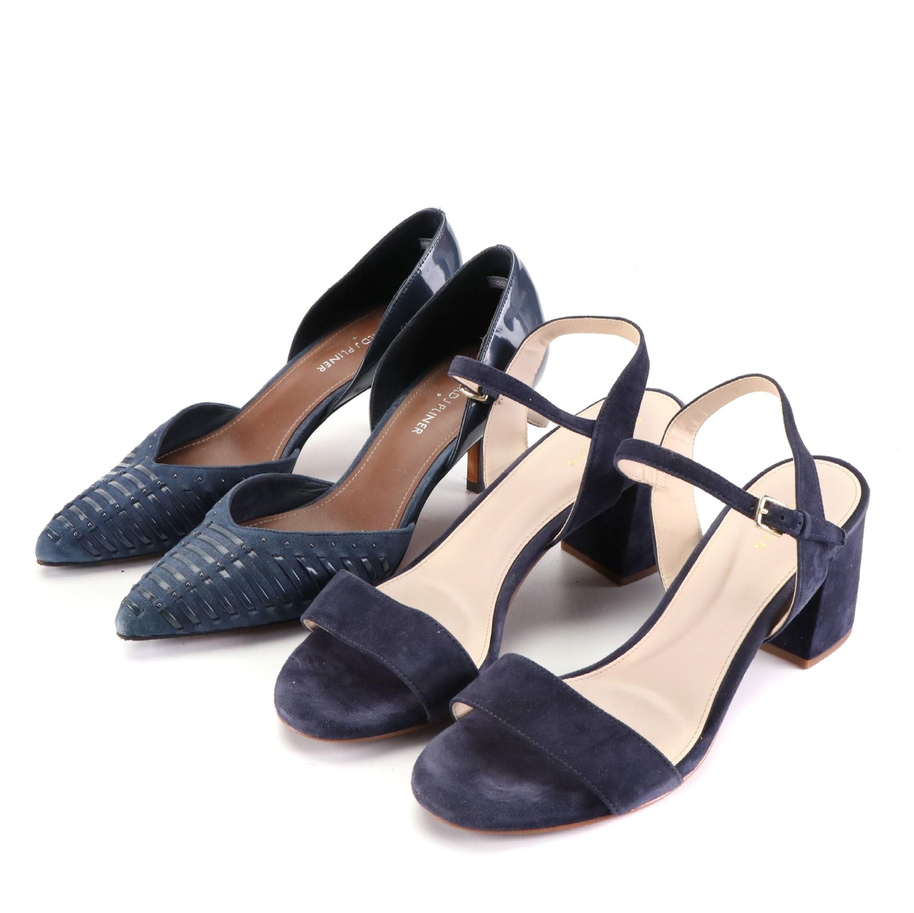 Donald J Pliner and Cole Haan Dark Blue Suede Sandals and d'Orsay Pumps