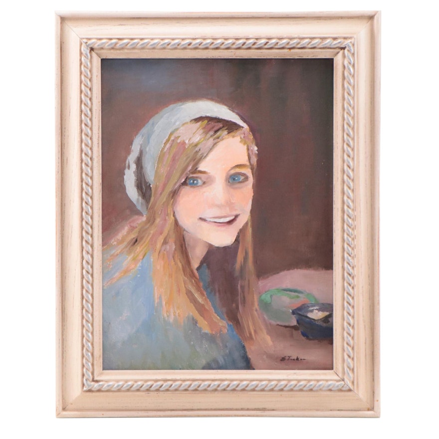 Sally Tieke Portrait of Smiling Young Girl Oil Painting