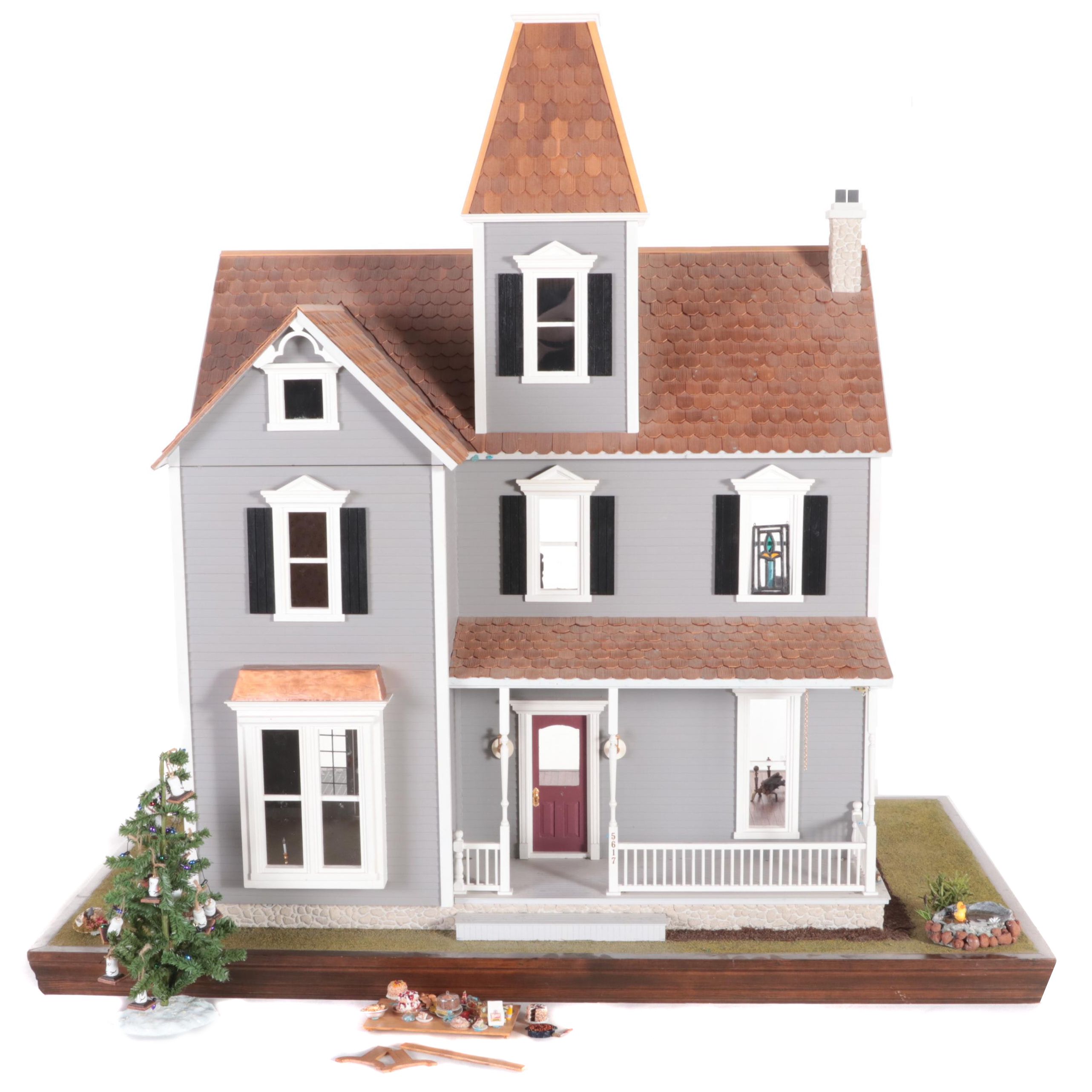 Handcrafted Victorian Style Dollhouse with Furnishings and Accessories