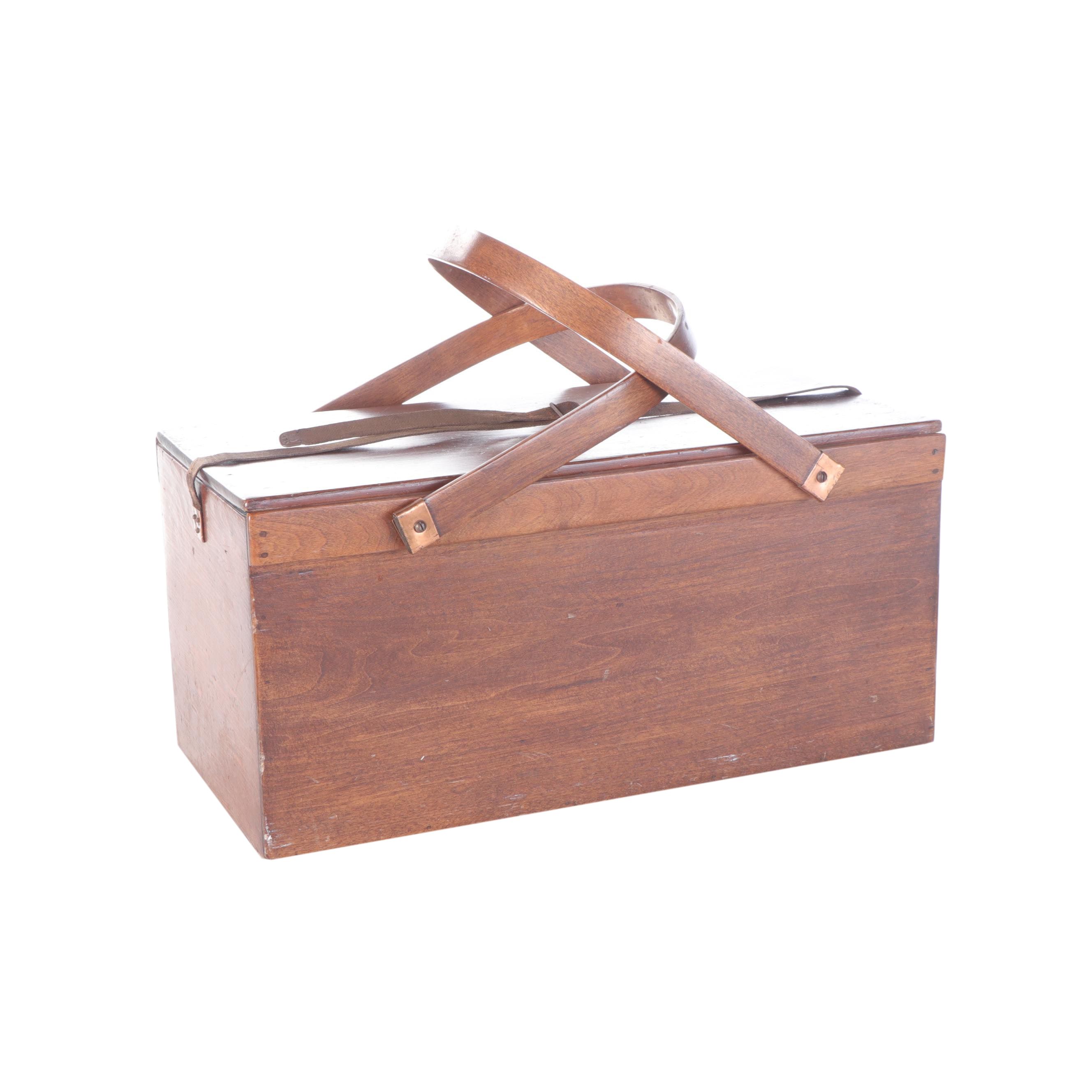 Galvanized Metal Lined Wood and Leather Portable Ice Box, Early/Mid-20th C