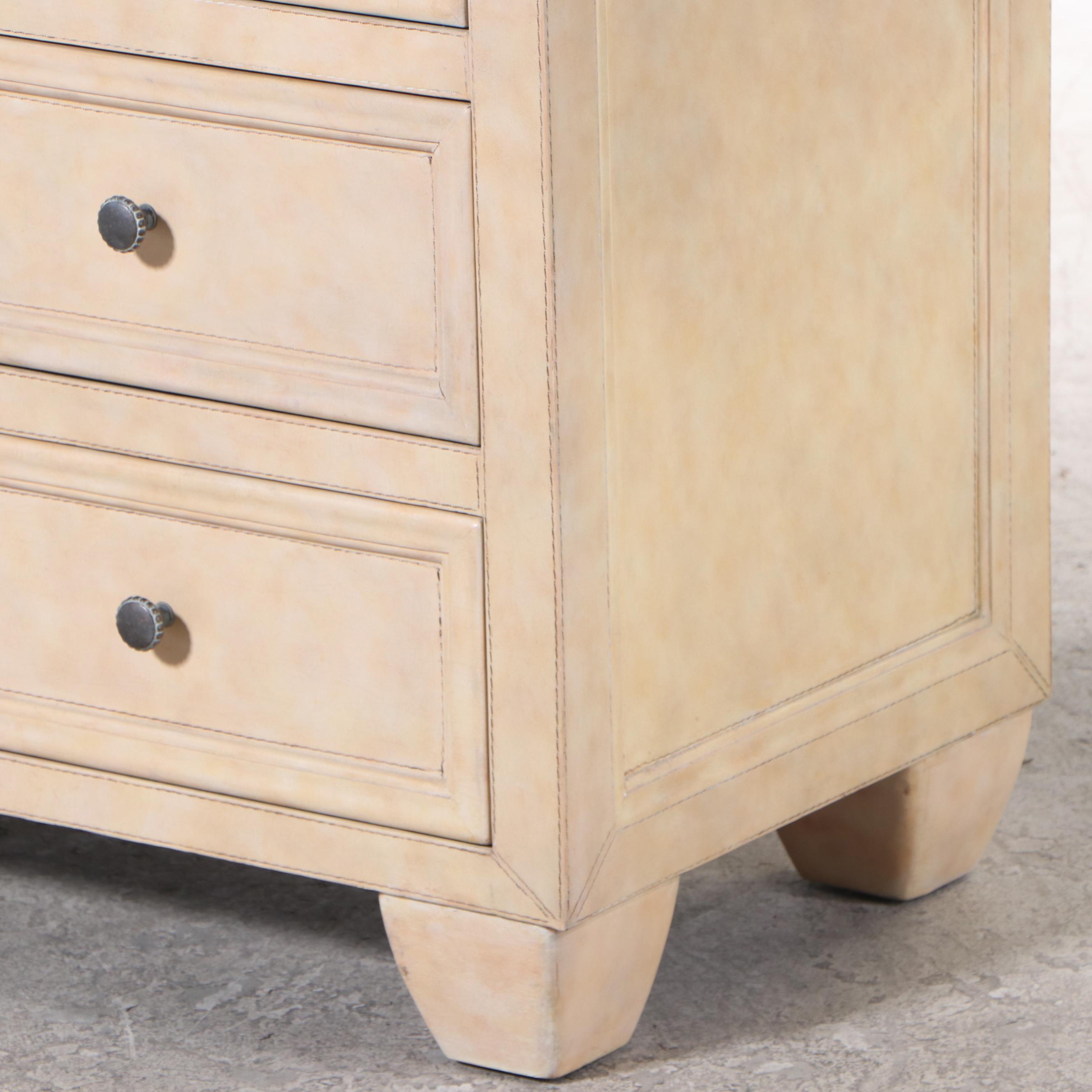 Cream Leather-Clad Six-Drawer Chest, Late 20th Century
