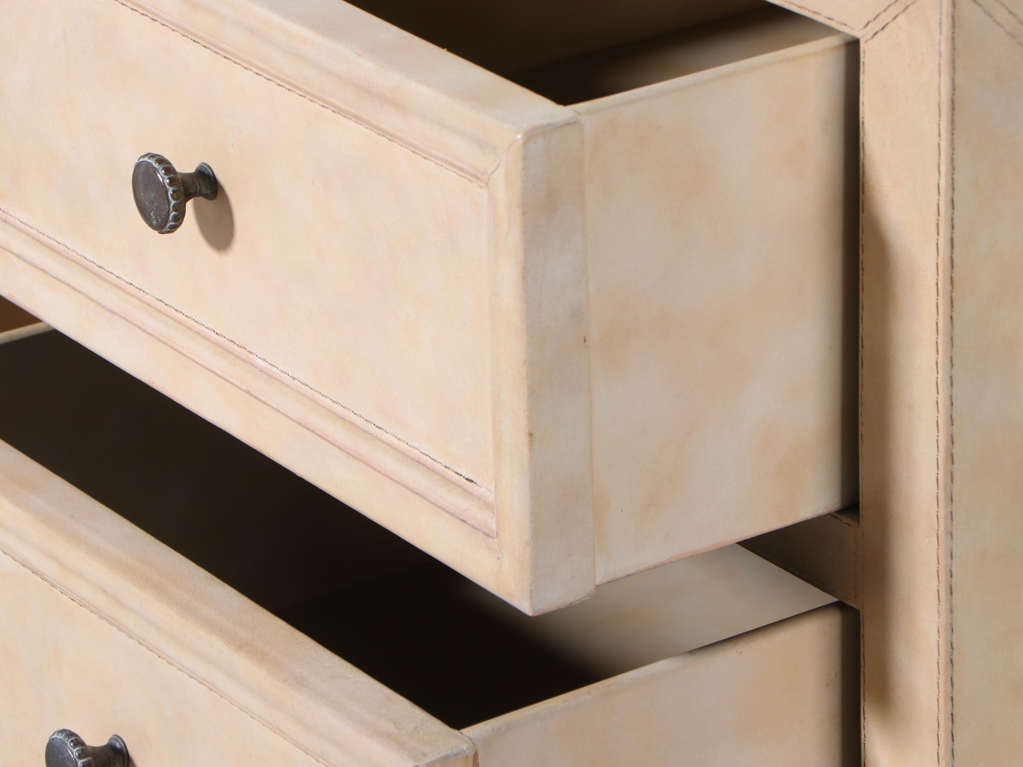 Cream Leather-Clad Six-Drawer Chest, Late 20th Century