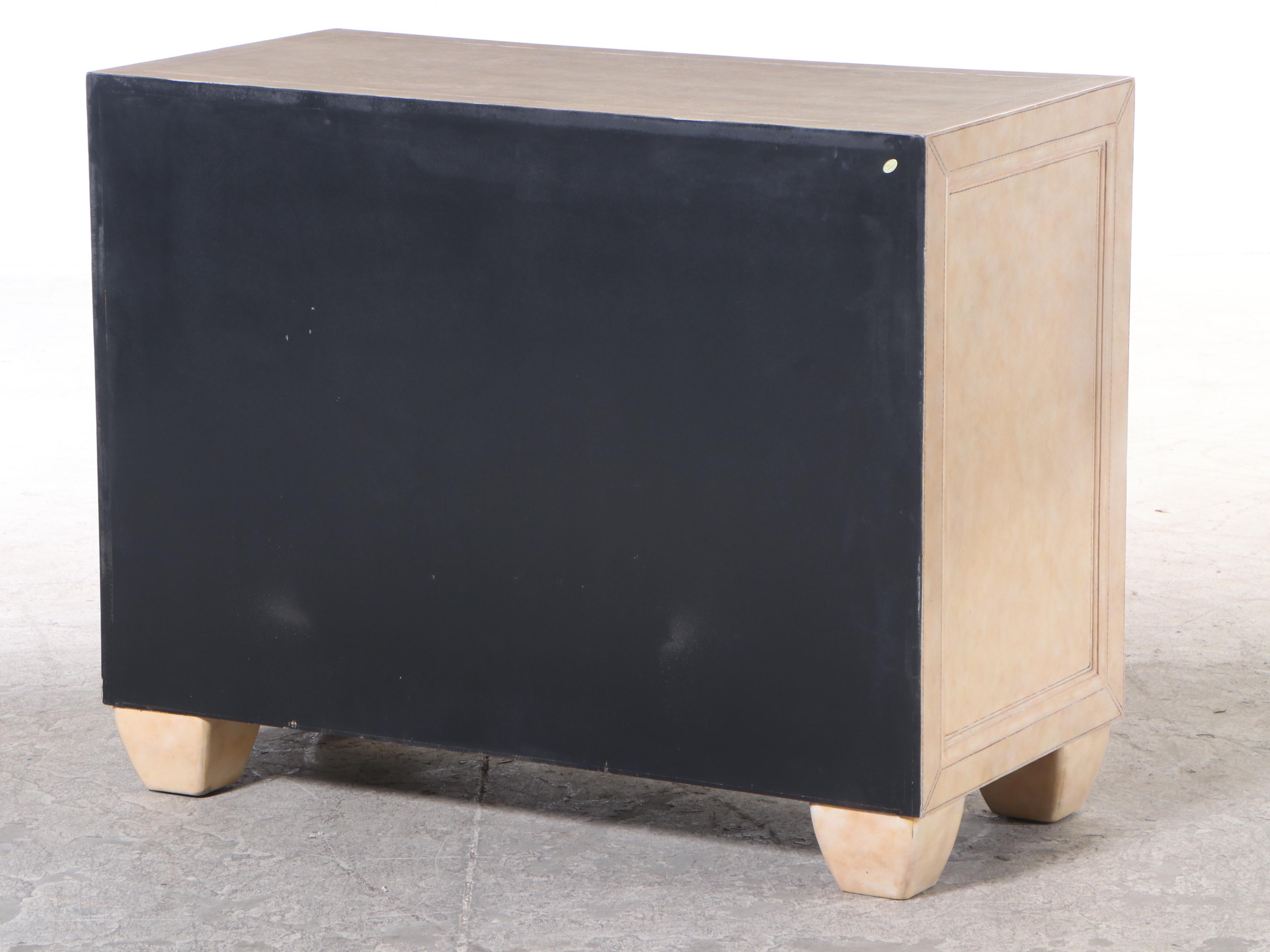 Cream Leather-Clad Six-Drawer Chest, Late 20th Century