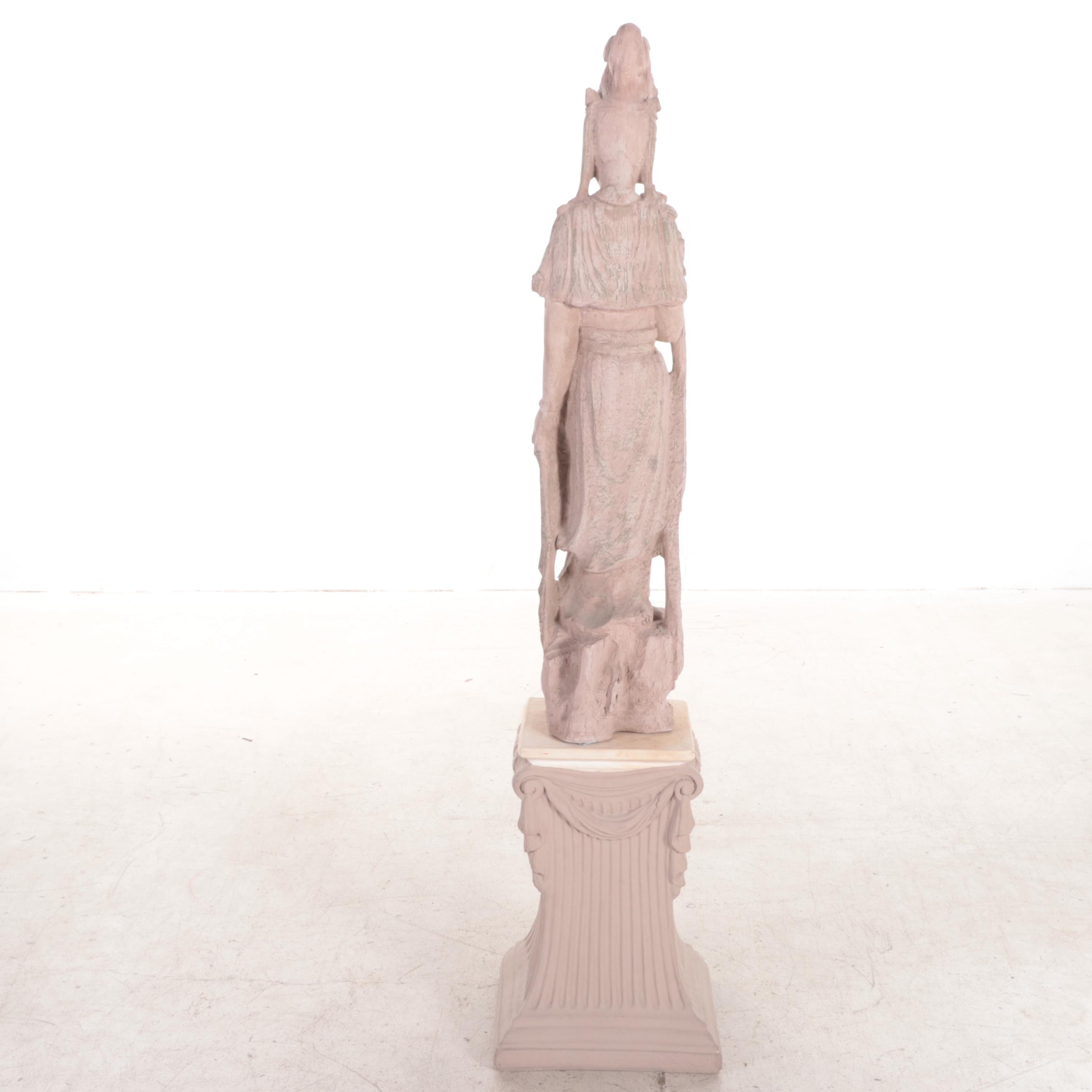 Austin Productions Cast Plaster Guan Yin Sculpture with Neoclassical Pedestal