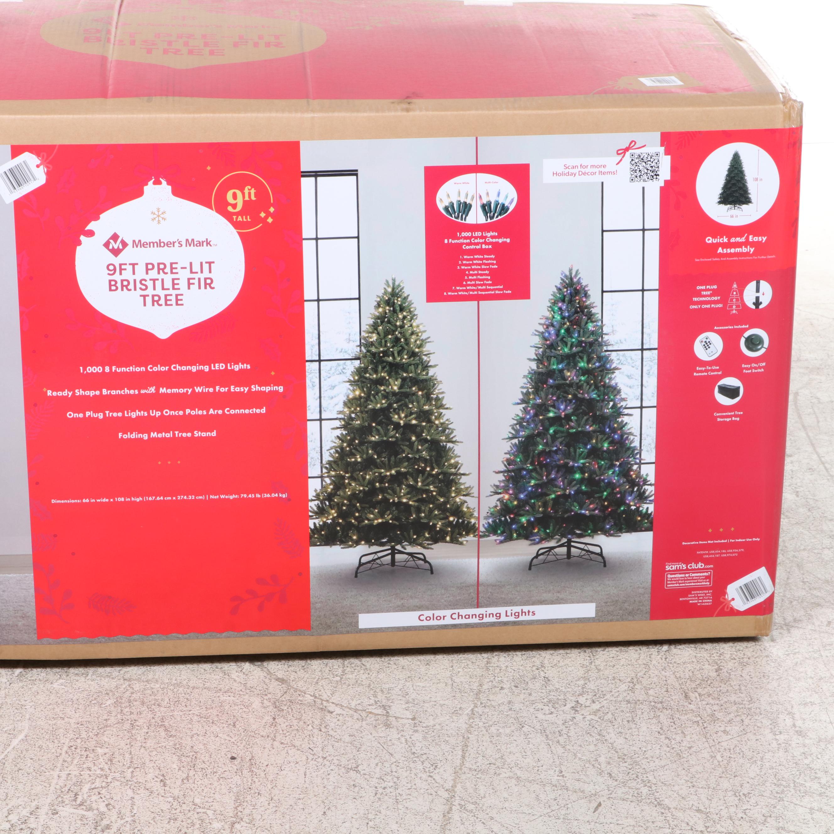 Member's Mark 9' Bristle Fir Pre-Lit Multicolor LEDs Artificial Christmas Tree