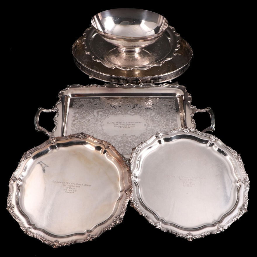 Wilcox, International Silver and Ellis-Barker Silver Plate  Trays and Bowl