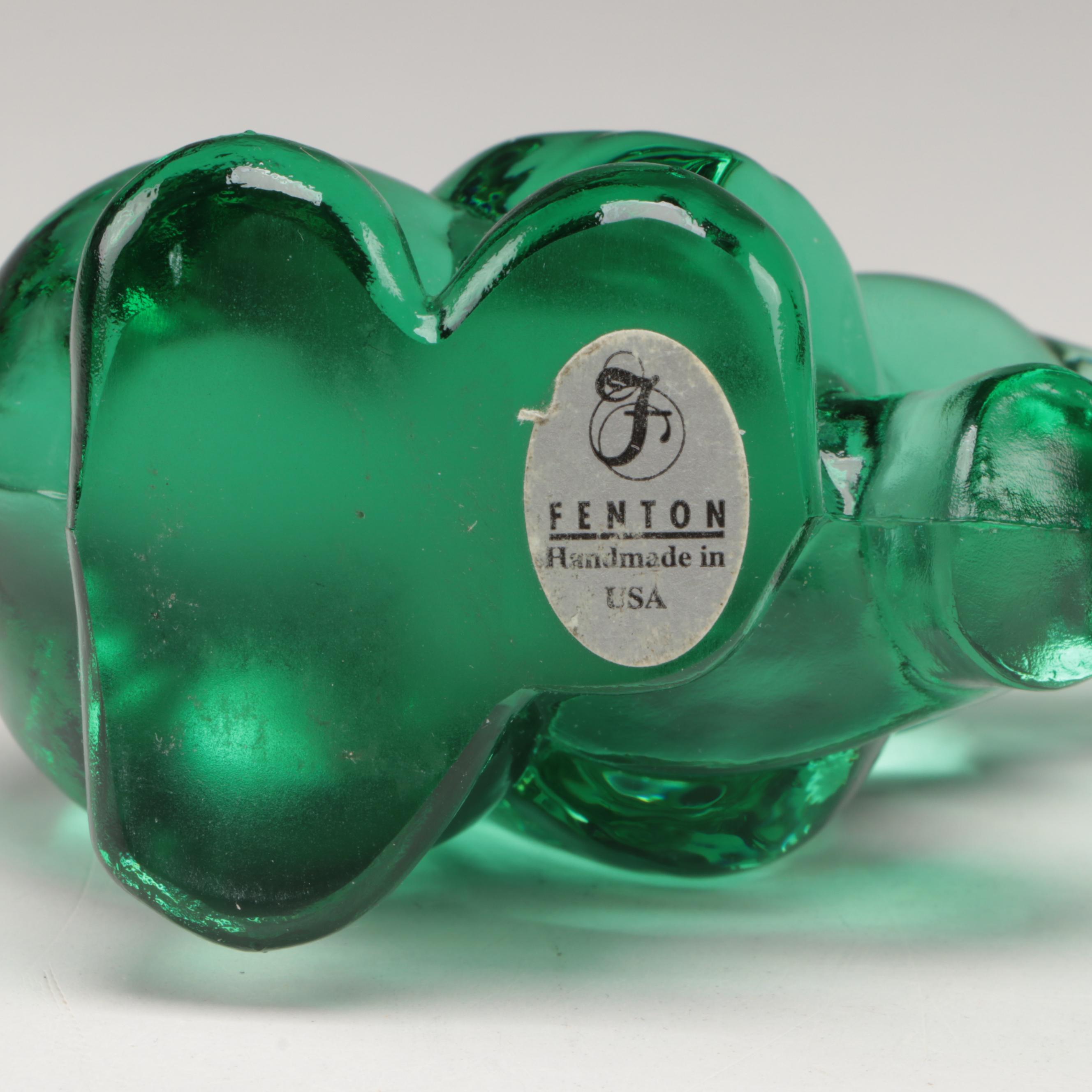 Fenton Hand-Painted Black and Green Glass Animal Figurines