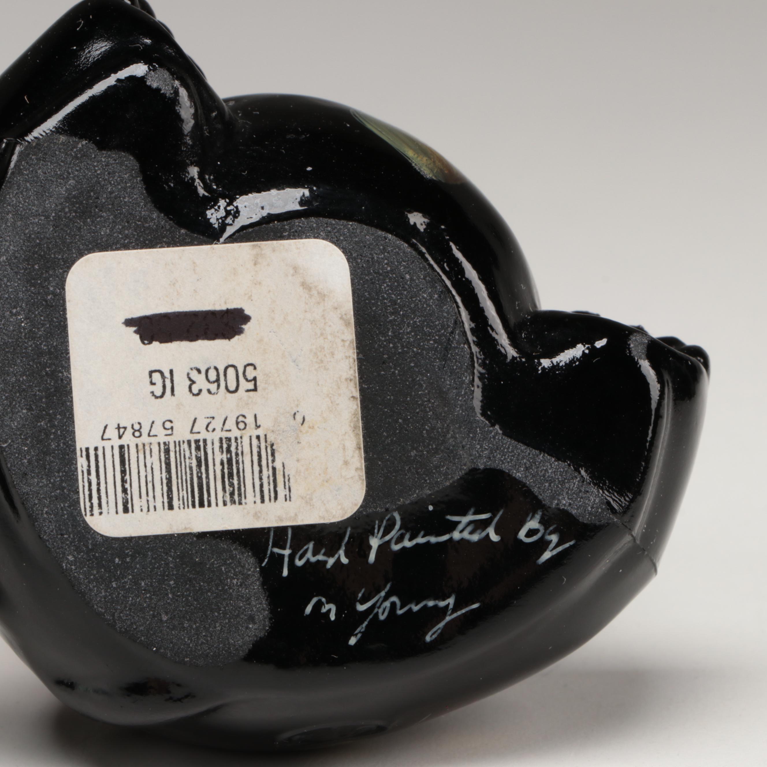 Fenton Hand-Painted Black and Green Glass Animal Figurines