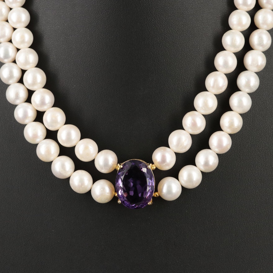 Sterling Pearl and Amethyst Necklace