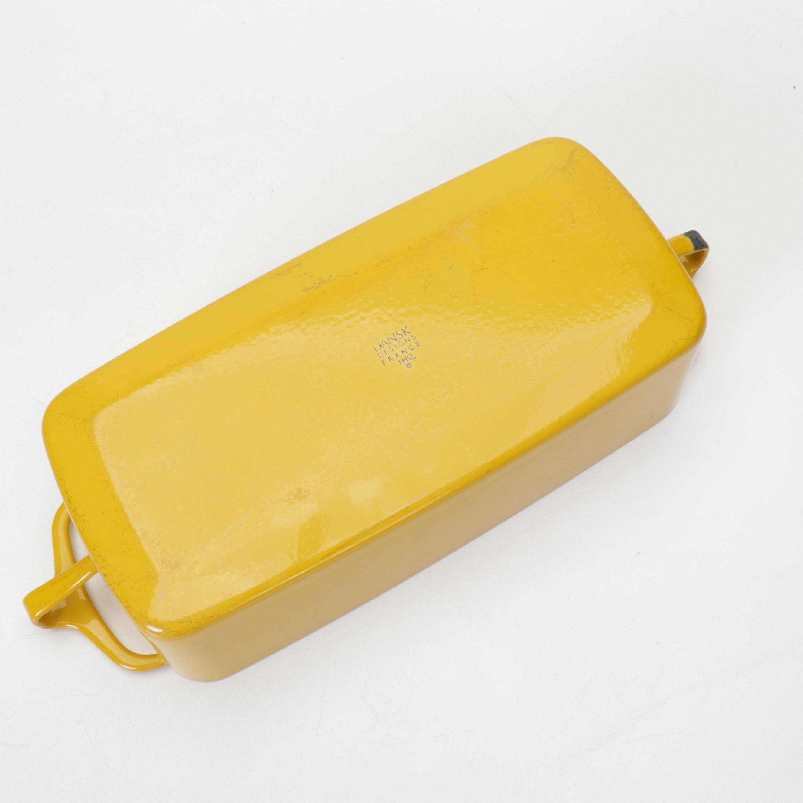 Dansk Enamel Paella and Loaf Pan with Japanese Wooden Rooster Nesting Boxes