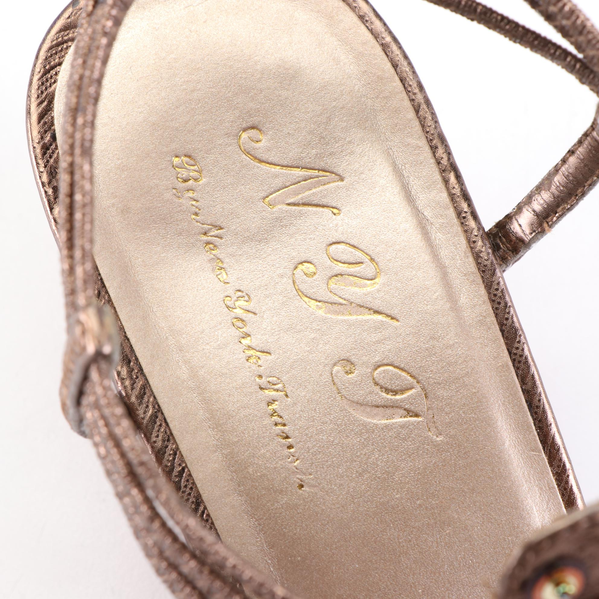 New York Transit Embellished Metallic Wedge Sandals with Box