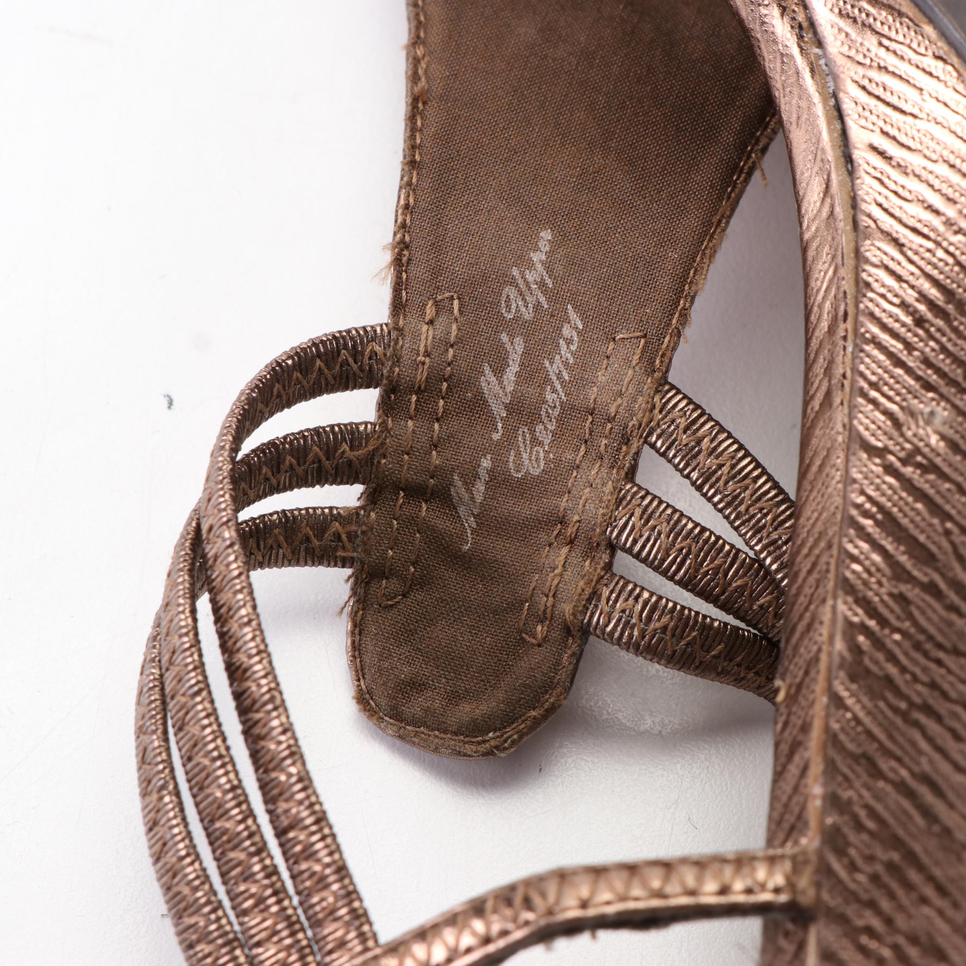 New York Transit Embellished Metallic Wedge Sandals with Box