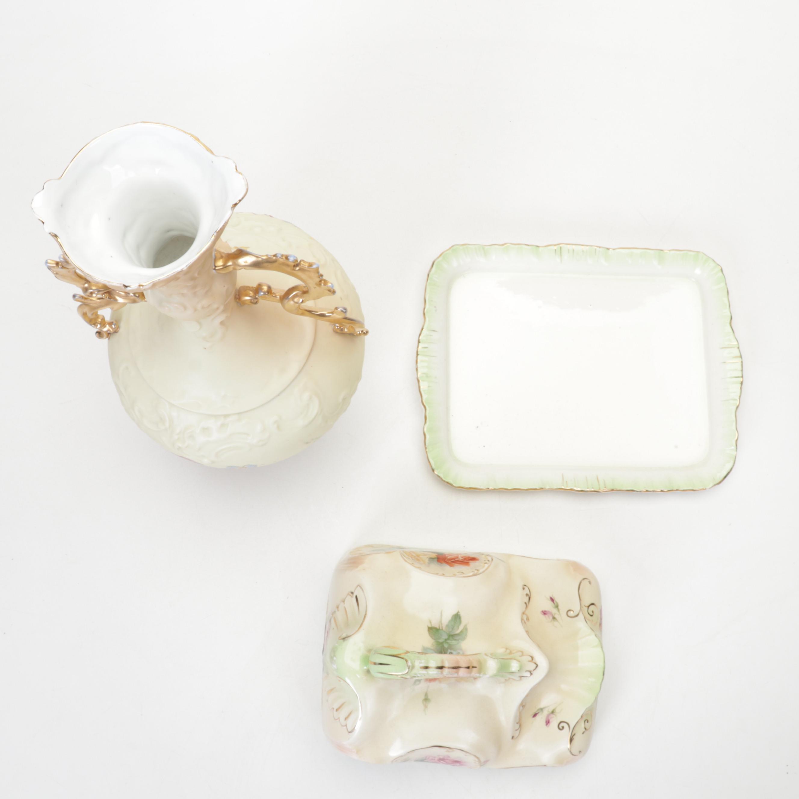 Rudolstadt Strauss & Söhne Porcelain Vase, Lamp, Cheese Keeper, Painting