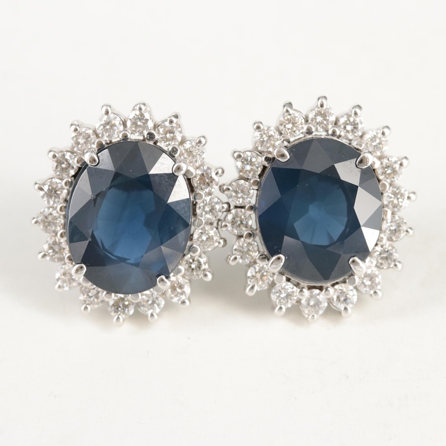 14K 16.96 CTW Sapphire and 1.52 CTW Diamond Earrings