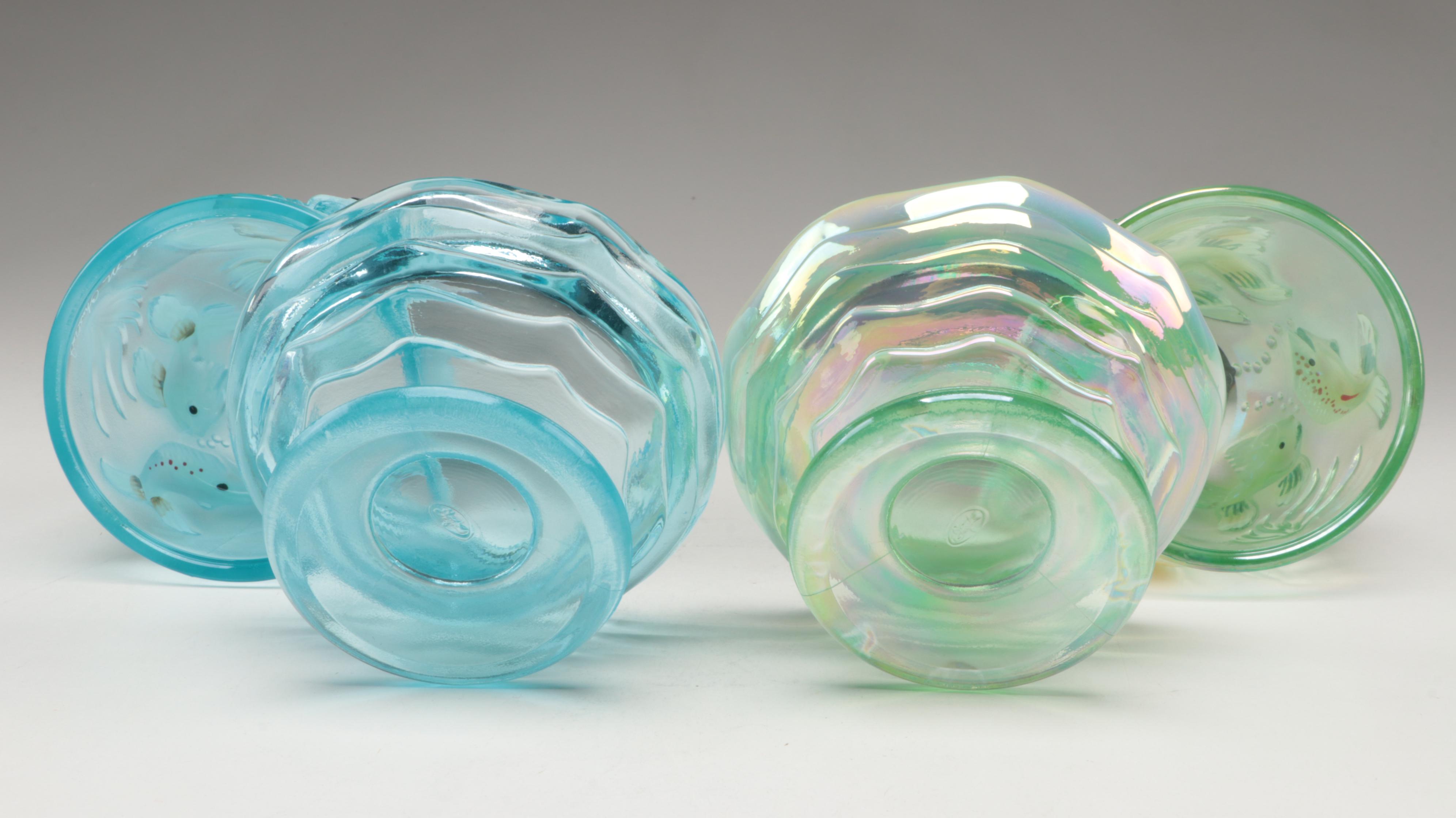 Fenton Atlantis Fish Carnival Glass Fairy Light Candle Holders