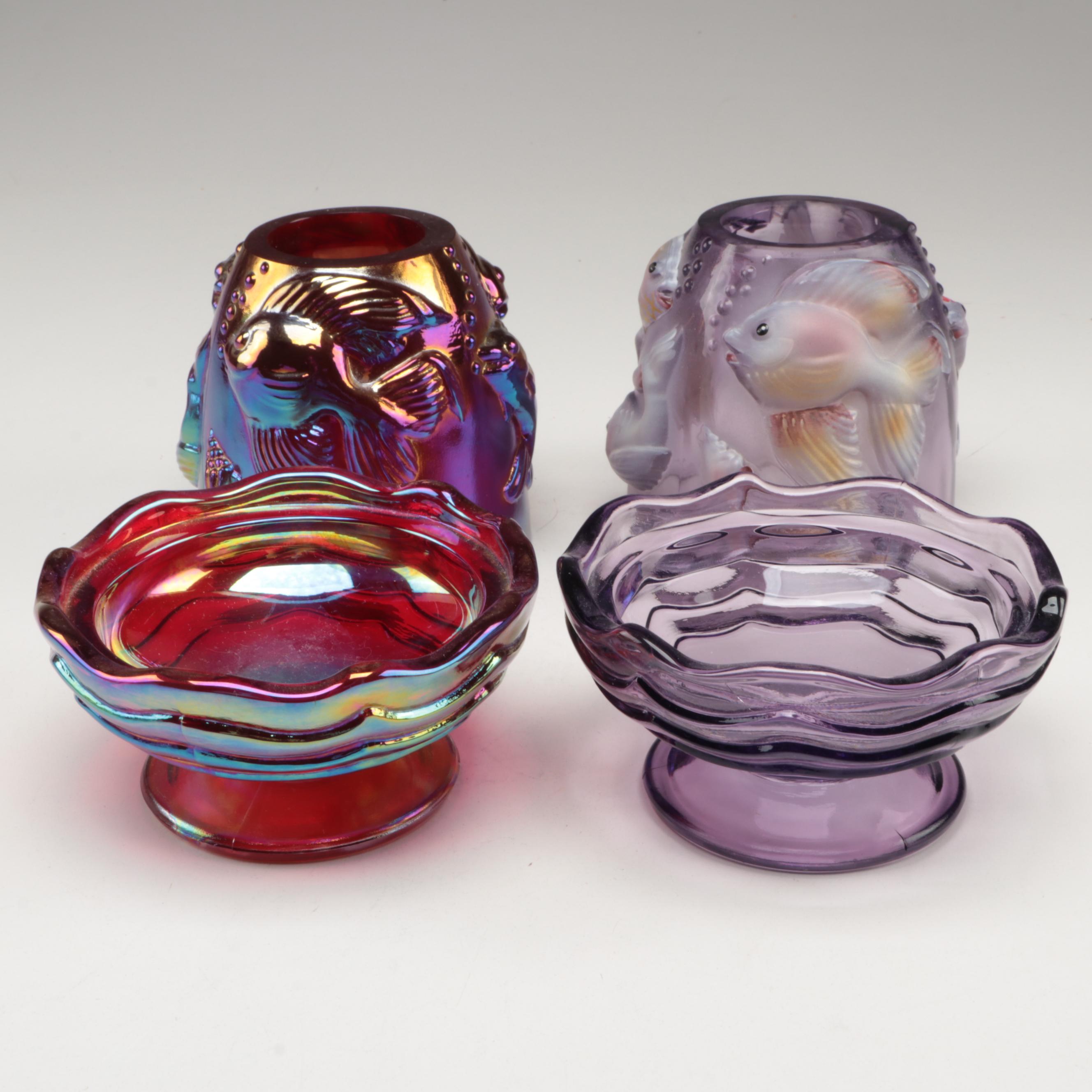 Fenton Atlantis Fish Carnival Glass Fairy Light Candle Holders