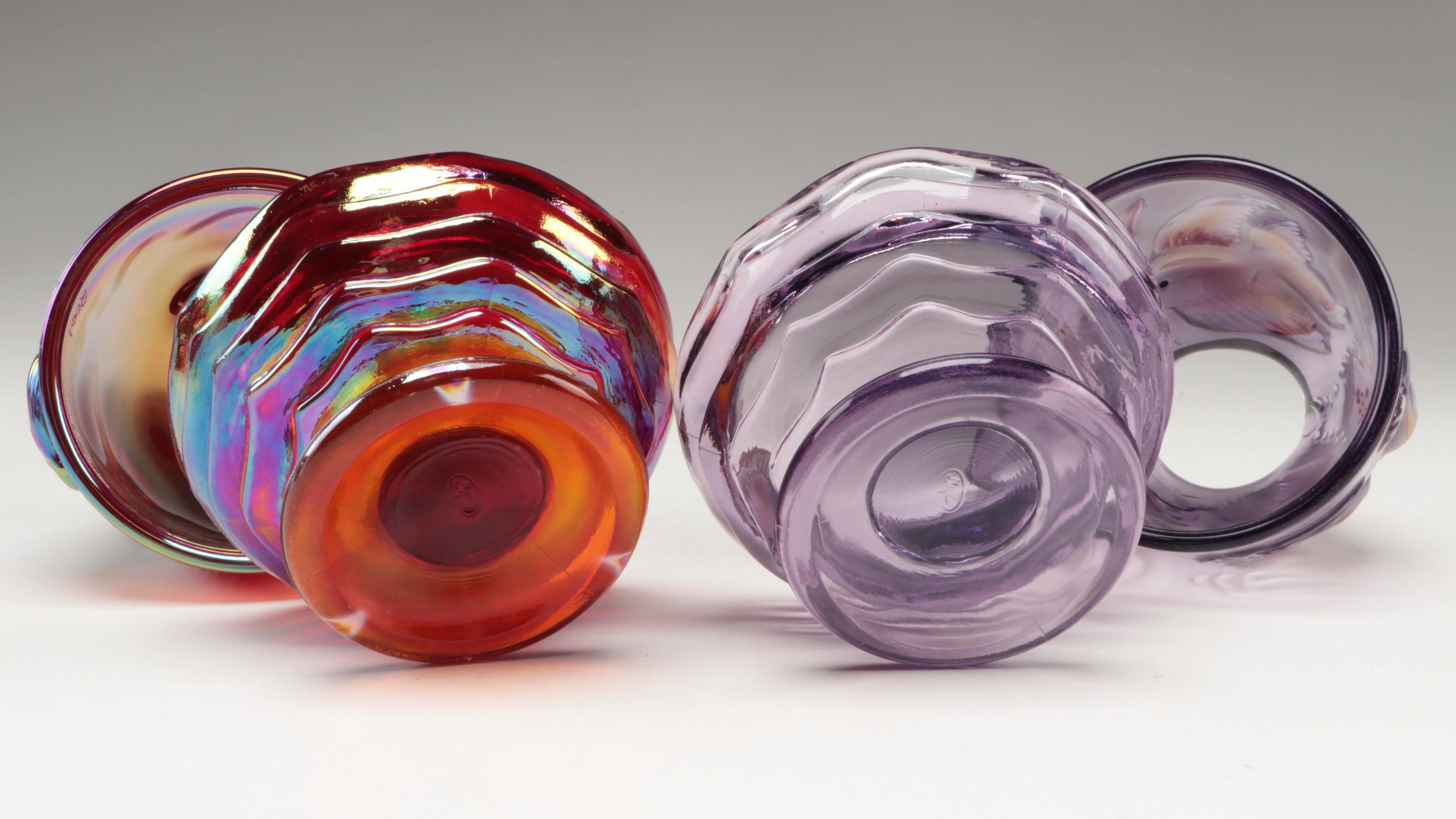 Fenton Atlantis Fish Carnival Glass Fairy Light Candle Holders