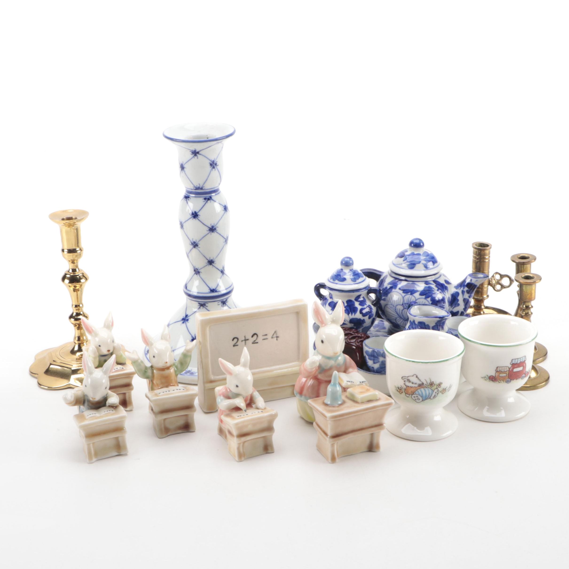 Rabbit School Room Figural Group with Diminutive Table Accessories