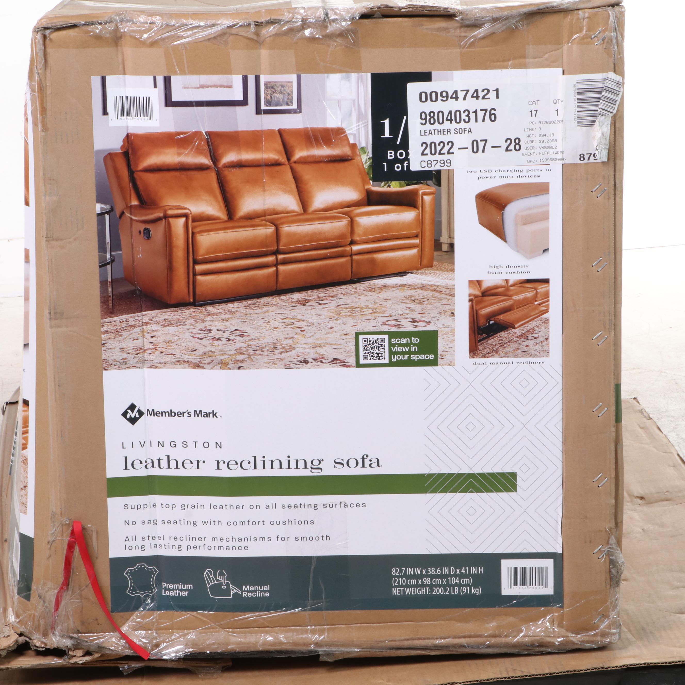 Member's Mark Livingston Leather Reclining Sofa