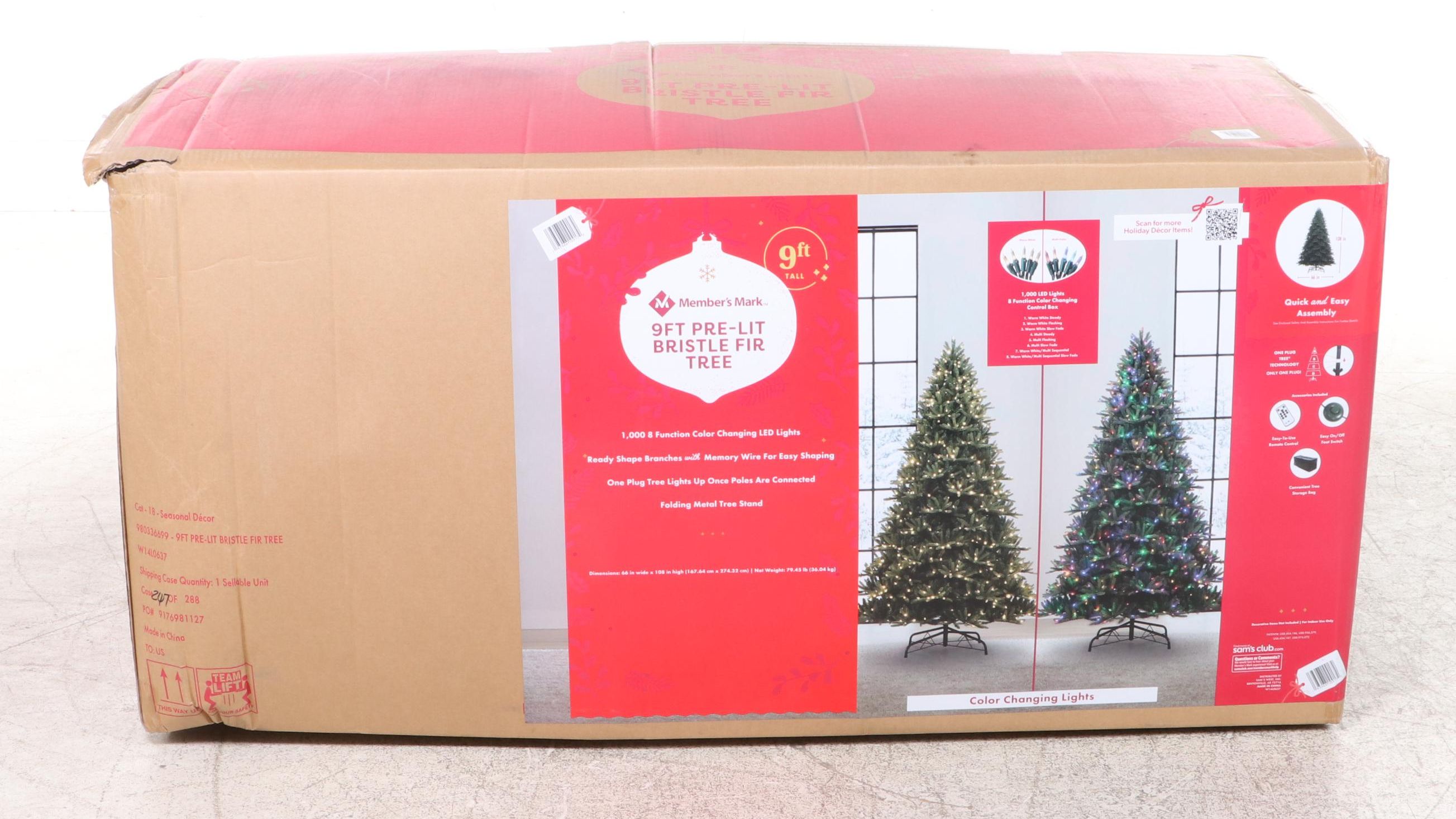 Member's Mark 9' Bristle Fir Pre-Lit Multicolor LEDs Artificial Christmas Tree