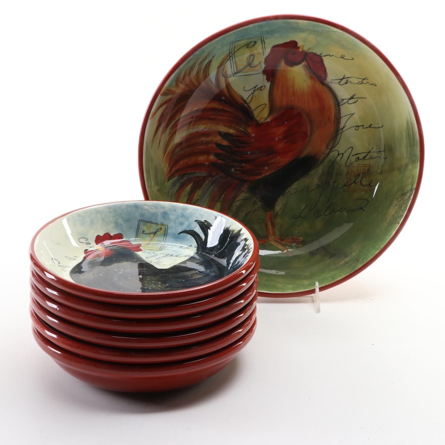 Susan Winget for Certified International "Le Rooster" Ceramic Pasta Bowls