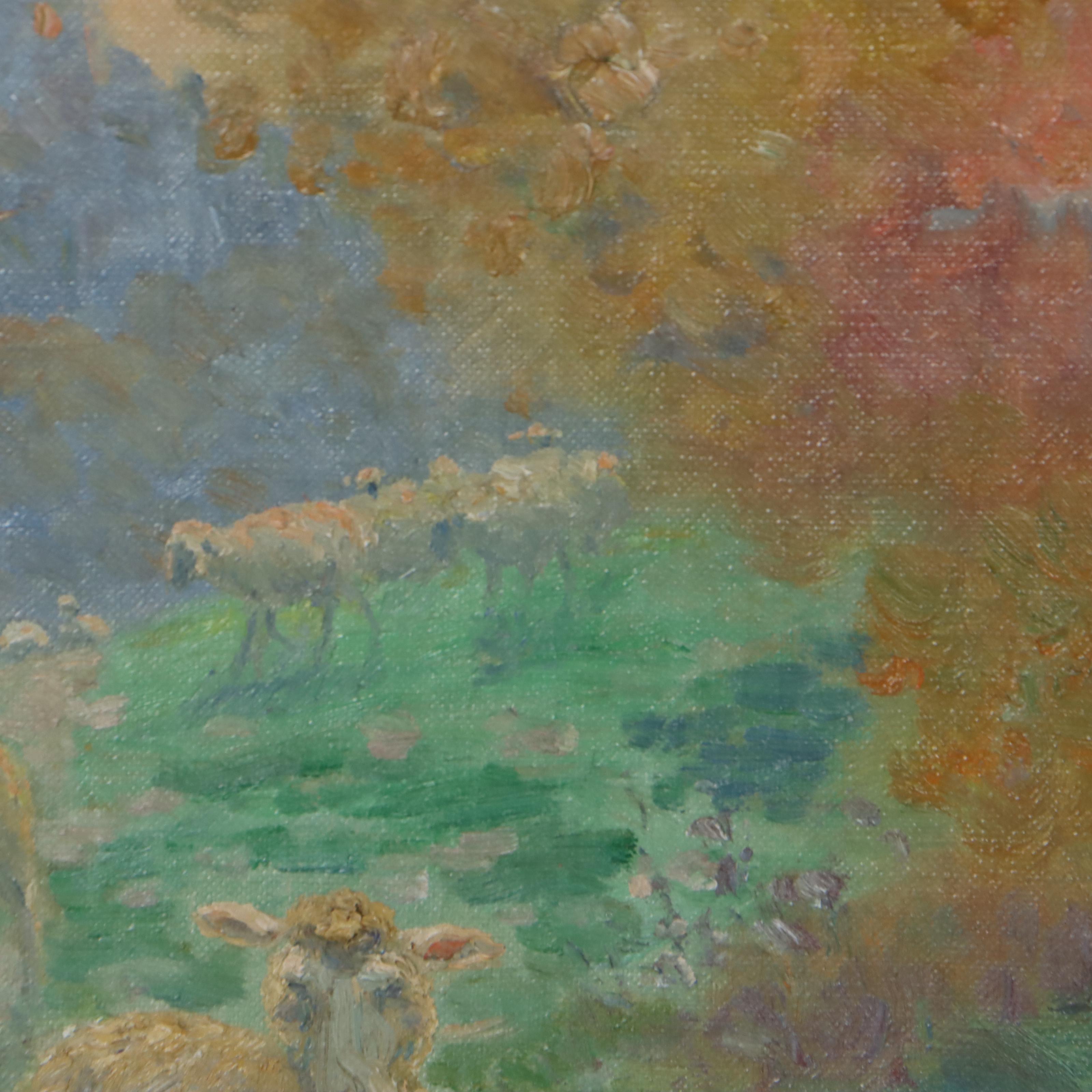 Charles Alfred Meurer Landscape With Sheep Oil Painting, 1919