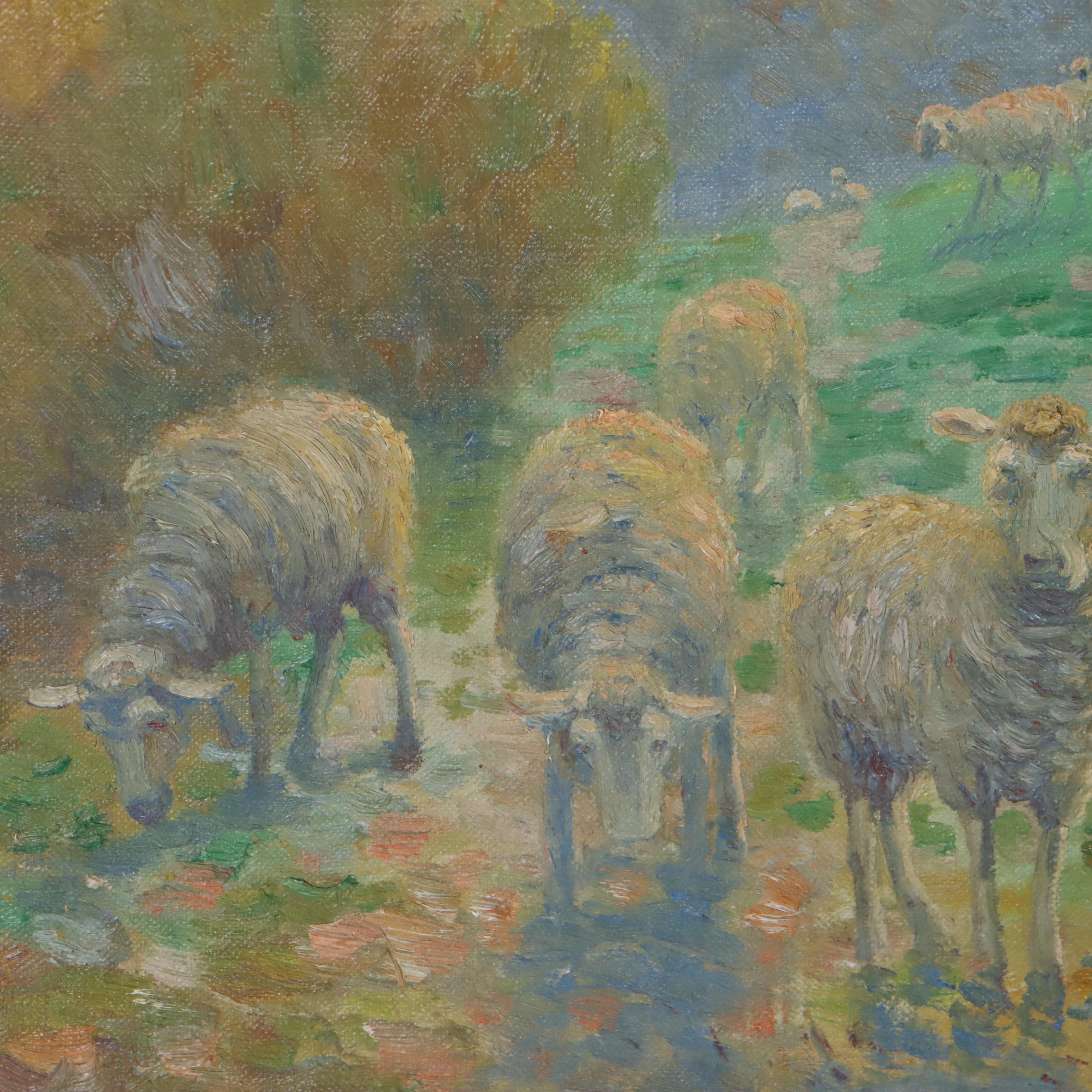 Charles Alfred Meurer Landscape With Sheep Oil Painting, 1919