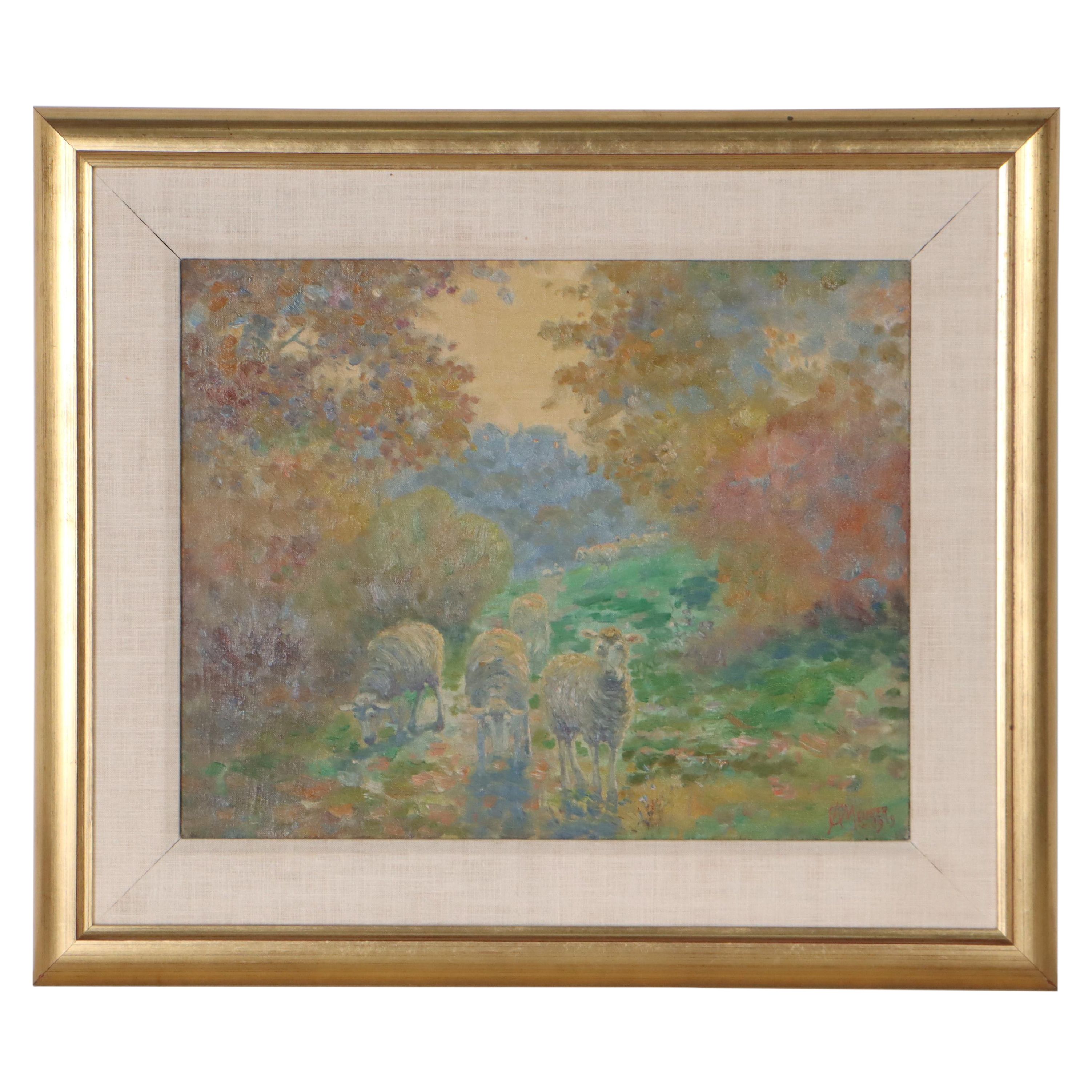 Charles Alfred Meurer Landscape With Sheep Oil Painting, 1919