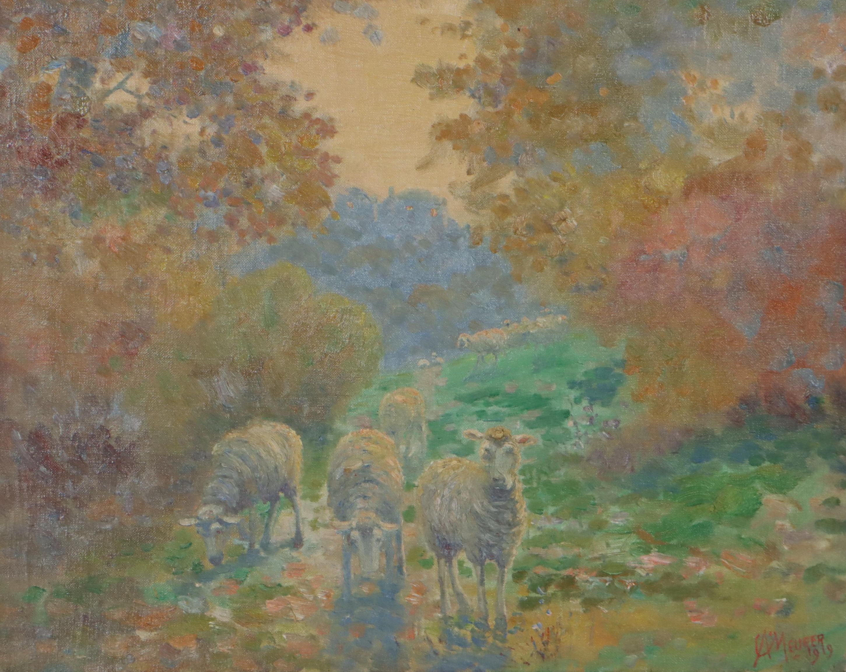 Charles Alfred Meurer Landscape With Sheep Oil Painting, 1919