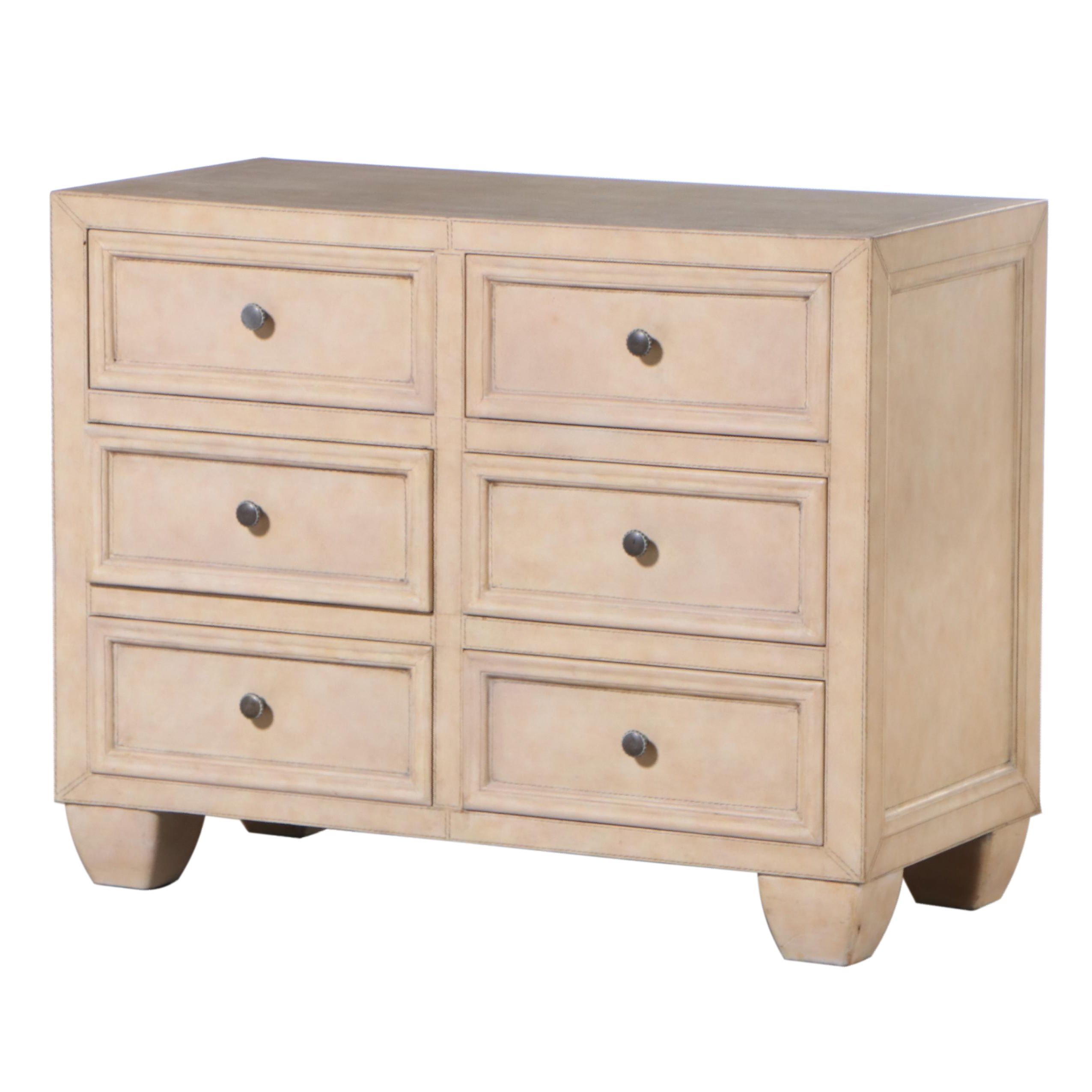 Cream Leather-Clad Six-Drawer Chest, Late 20th Century