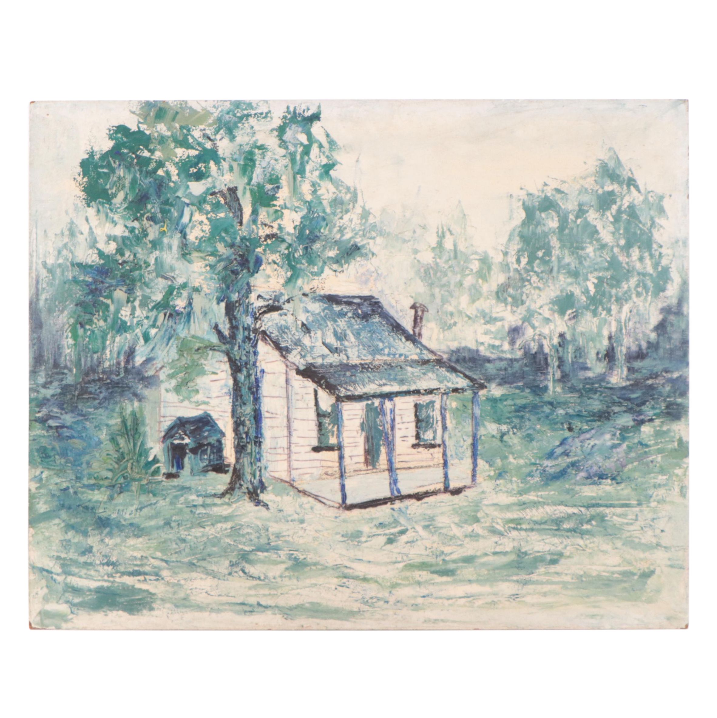 Bill Martin Oil Painting of Cabin in Landscape
