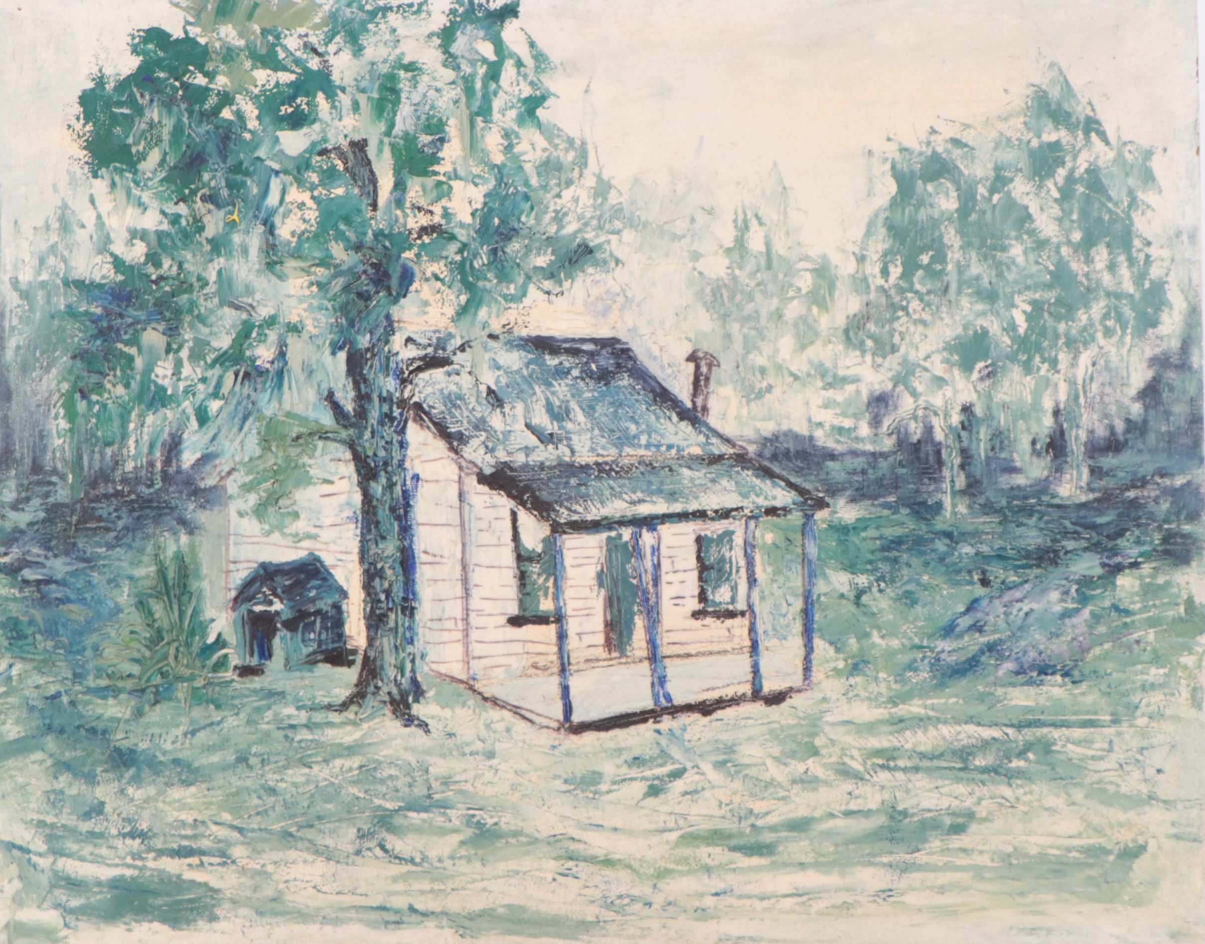 Bill Martin Oil Painting of Cabin in Landscape
