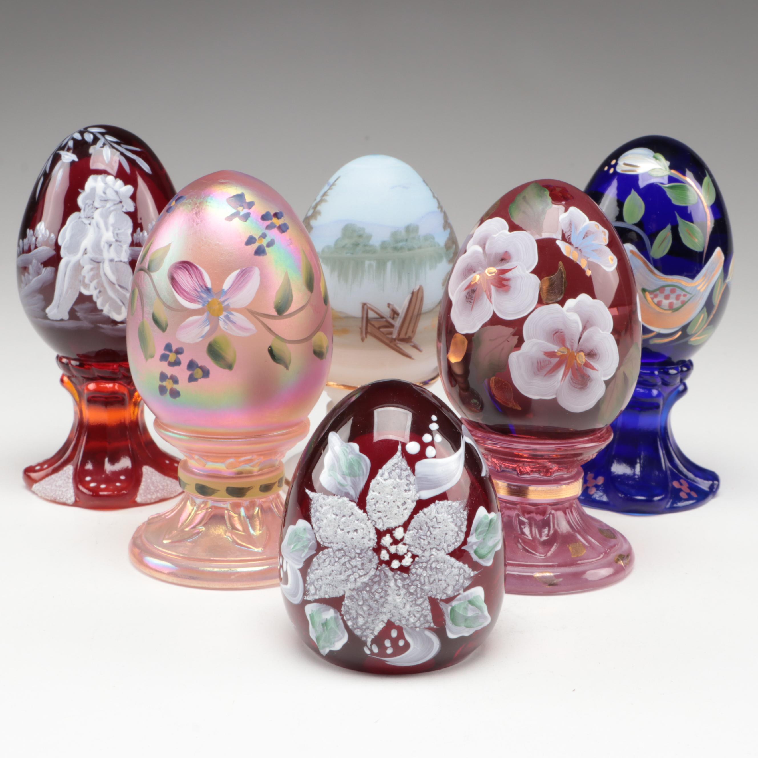 Fenton Hand-Painted Glass Eggs